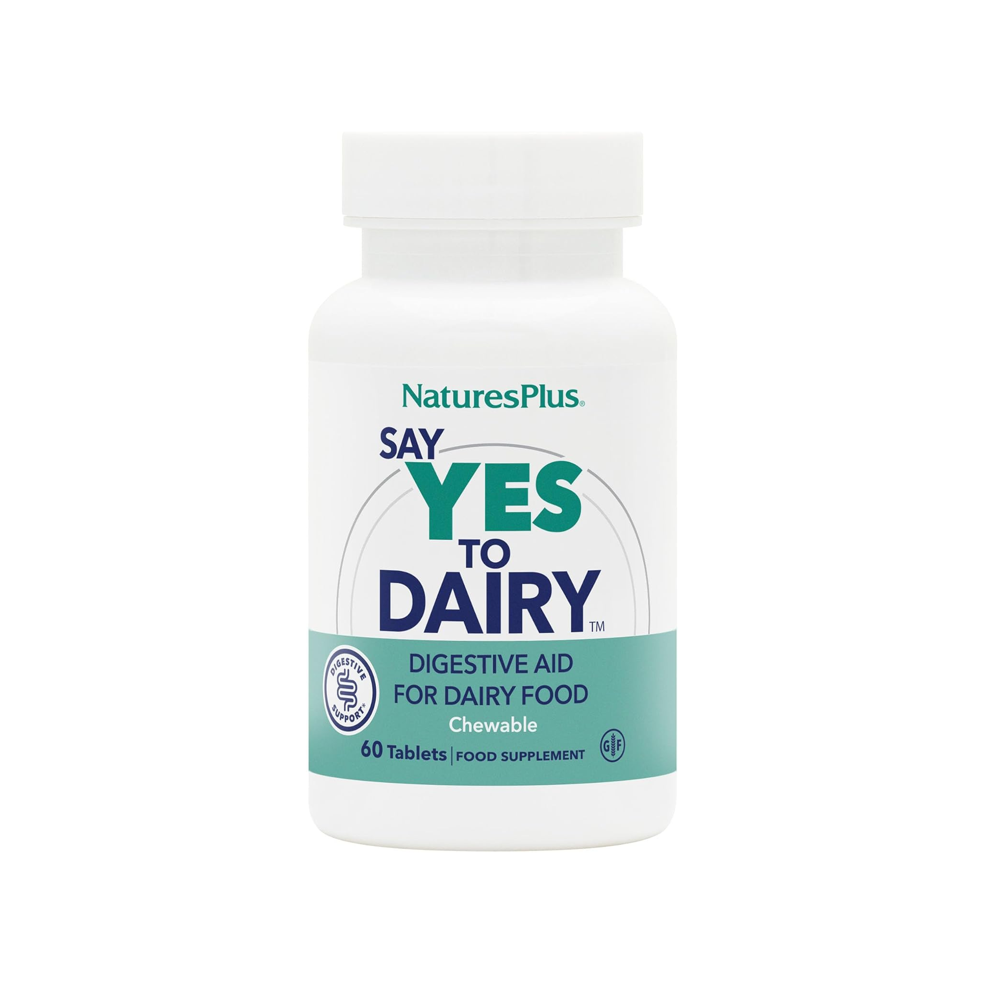 Nature's Plus Say Yes to Dairy 60 chewable tablets lactase enzyme 3000 FCC French Vanilla flavour vegan and gluten free