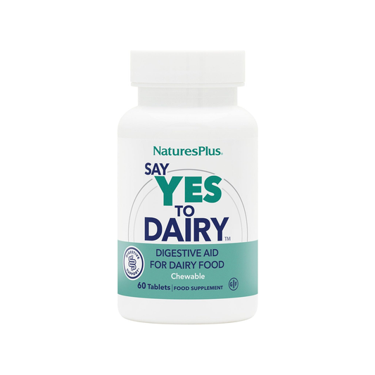 Nature's Plus Say Yes to Dairy 60 chewable tablets lactase enzyme 3000 FCC French Vanilla flavour vegan and gluten free