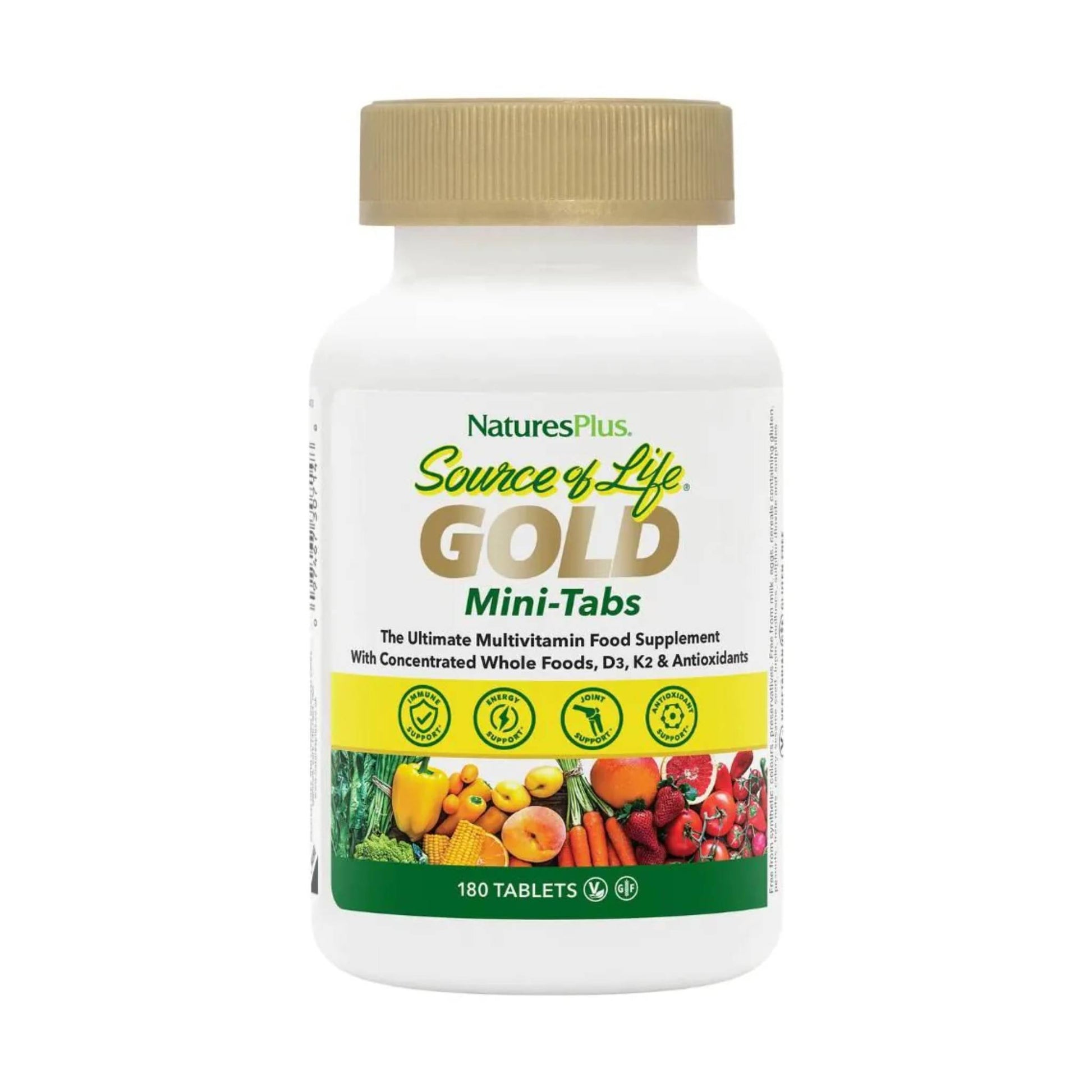 Nature's Plus Source of Life Gold Mini-Tabs 180 tablets wholefood multivitamin with 110 fruits vegetables and superfoods