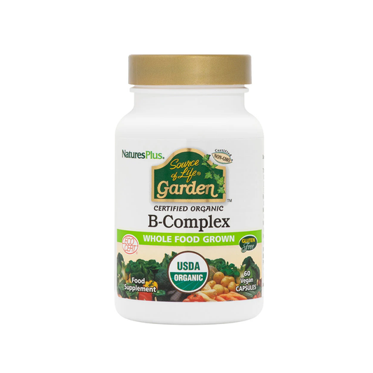 Nature's Plus Source of Life Garden B-Complex 60 Vegan Capsules certified organic B vitamins from Guava Holy Basil and Lemon extracts