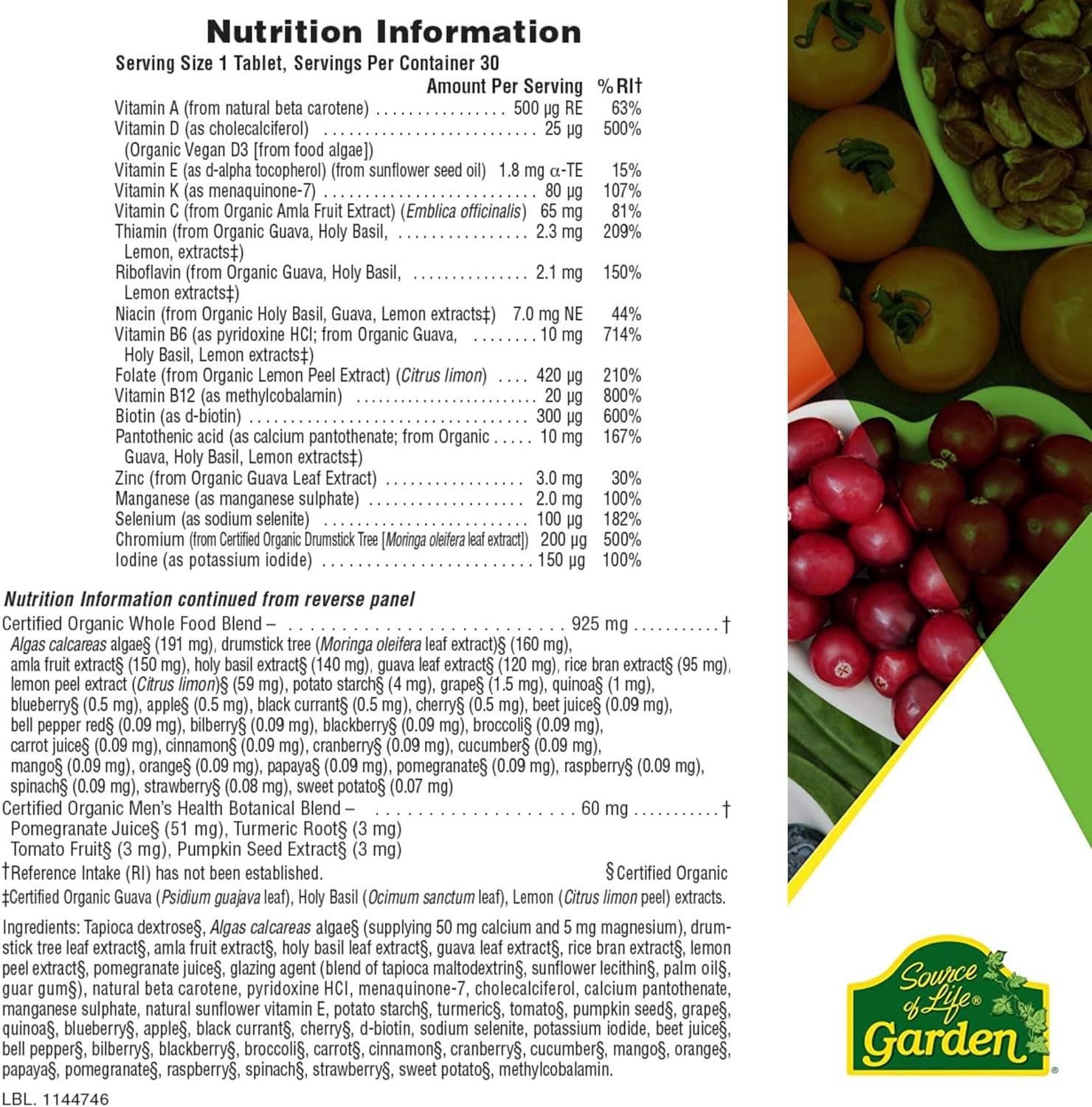 Nature's Plus Source of Life Garden Men multivitamin with pumpkin seed lycopene turmeric and organic whole food blend