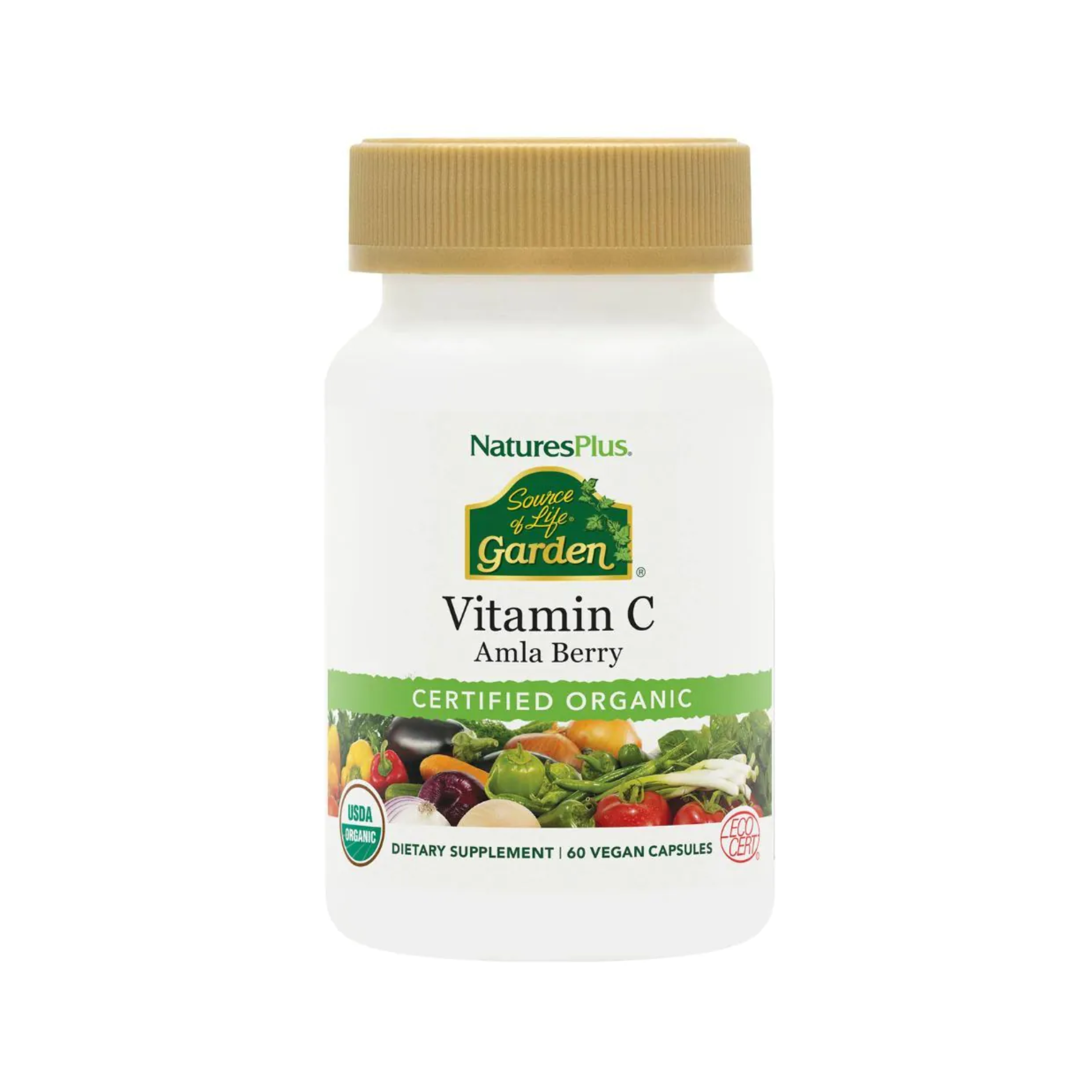 Nature's Plus Source of Life Garden Vitamin C 500mg 60 Vegan Capsules organic Amla Berry with bioflavonoids for immune support