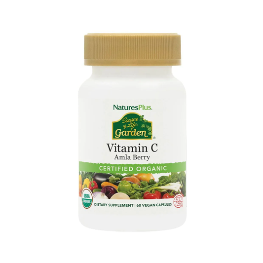 Nature's Plus Source of Life Garden Vitamin C 500mg 60 Vegan Capsules organic Amla Berry with bioflavonoids for immune support