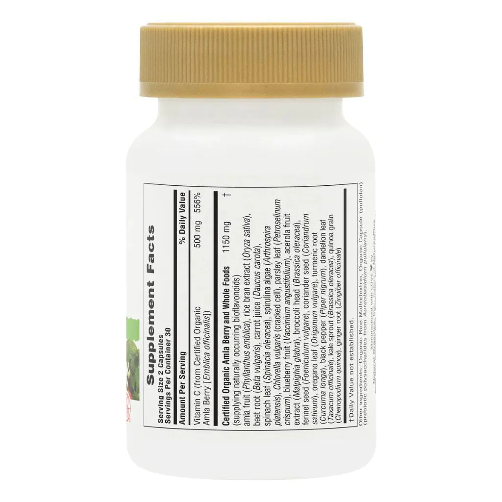 Nature's Plus Source of Life Garden Vitamin C with organic whole food blend including Spirulina Maitake Shiitake and Cordyceps extracts