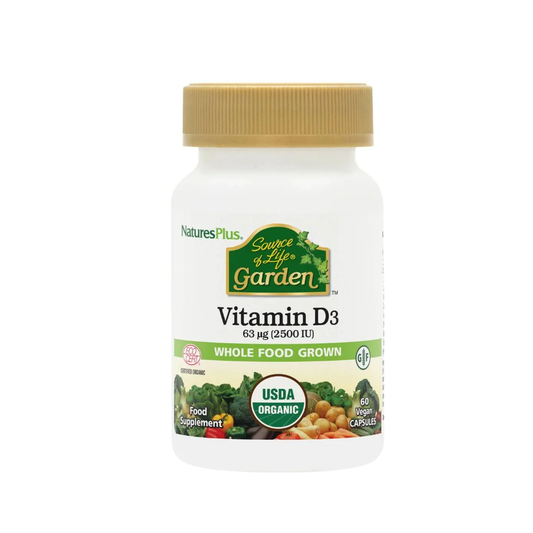 Nature's Plus Source of Life Garden Vitamin D3 2500iu 60 capsules vegan D3 from certified organic algae