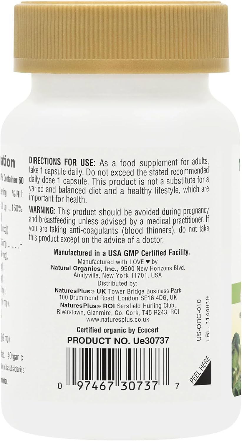 Nature's Plus Source of Life Garden Vitamin K2 with menaquinone-7 MK7 and organic whole food blend soya free