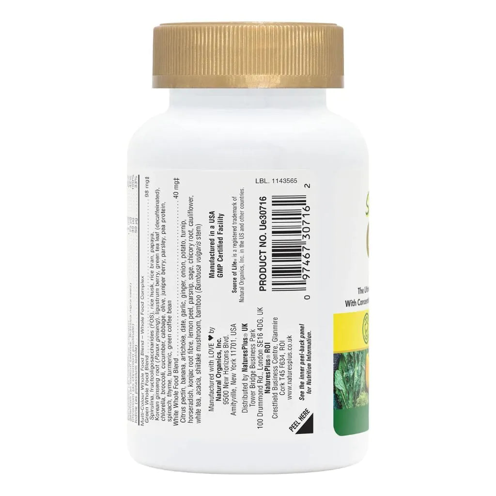 Nature's Plus Source of Life Gold vegetarian gluten-free non-GMO daily multivitamin tablets for comprehensive wholefood nutrition support