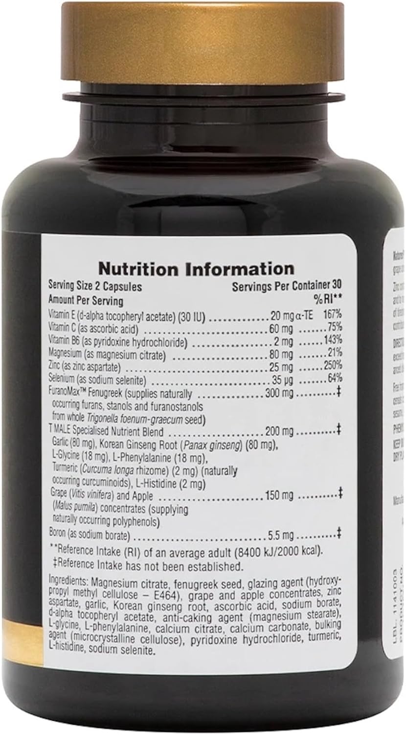 Nature's Plus T Male with zinc aspartate magnesium fenugreek Korean ginseng garlic turmeric selenium and vitamin B6