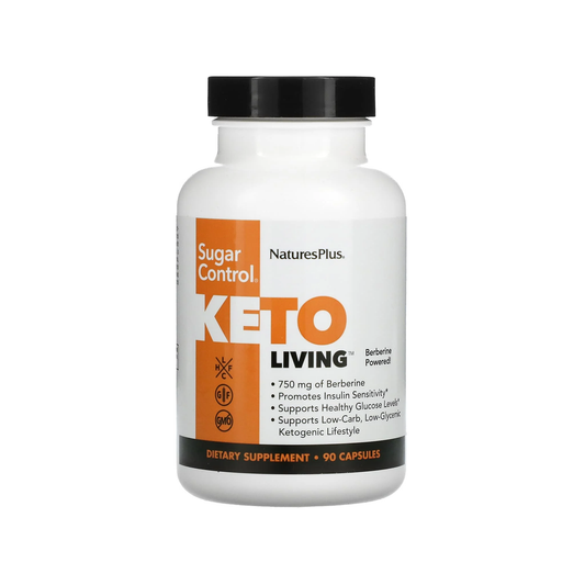Nature's Plus Keto Living Sugar Control 90 capsules high-potency Berberine supplement supporting healthy glucose levels and ketogenic lifestyle