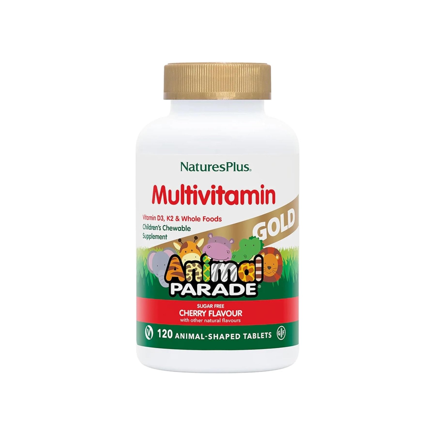 Nature's Plus Animal Parade Gold Children's Chewable Multivitamin 120 with 20 essential vitamins and minerals free from allergens