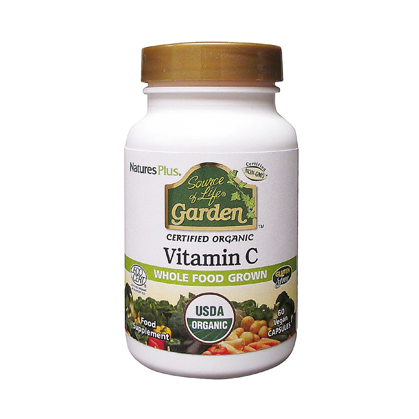 Nature's Plus Source of Life Garden Vitamin C 500mg 60 Vegan Capsules organic Amla Berry with bioflavonoids for immune support