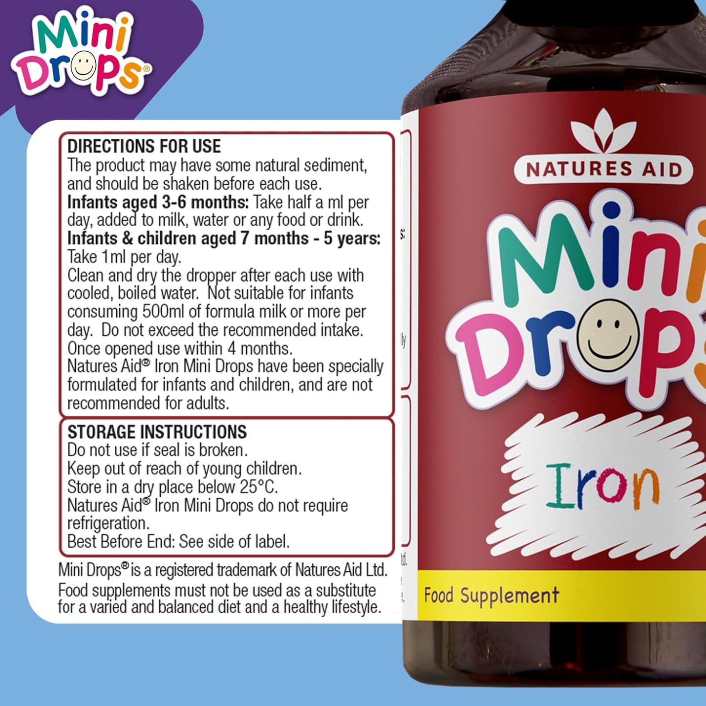 Natures Aid liquid vitamin drops for babies and toddlers easy daily 1ml dose supporting growth immunity and overall development in early childhood