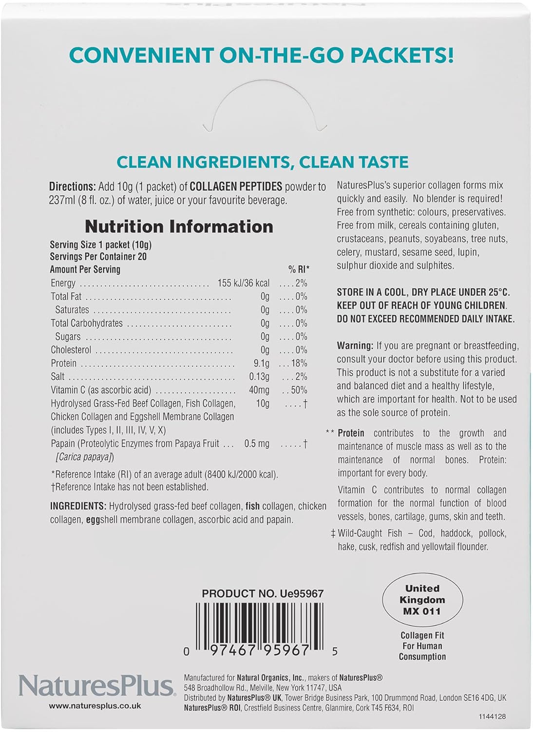  Nature's Plus Collagen Peptides with grass-fed beef, wild-caught fish and eggshell membrane collagen helping to support absorption with Vitamin C