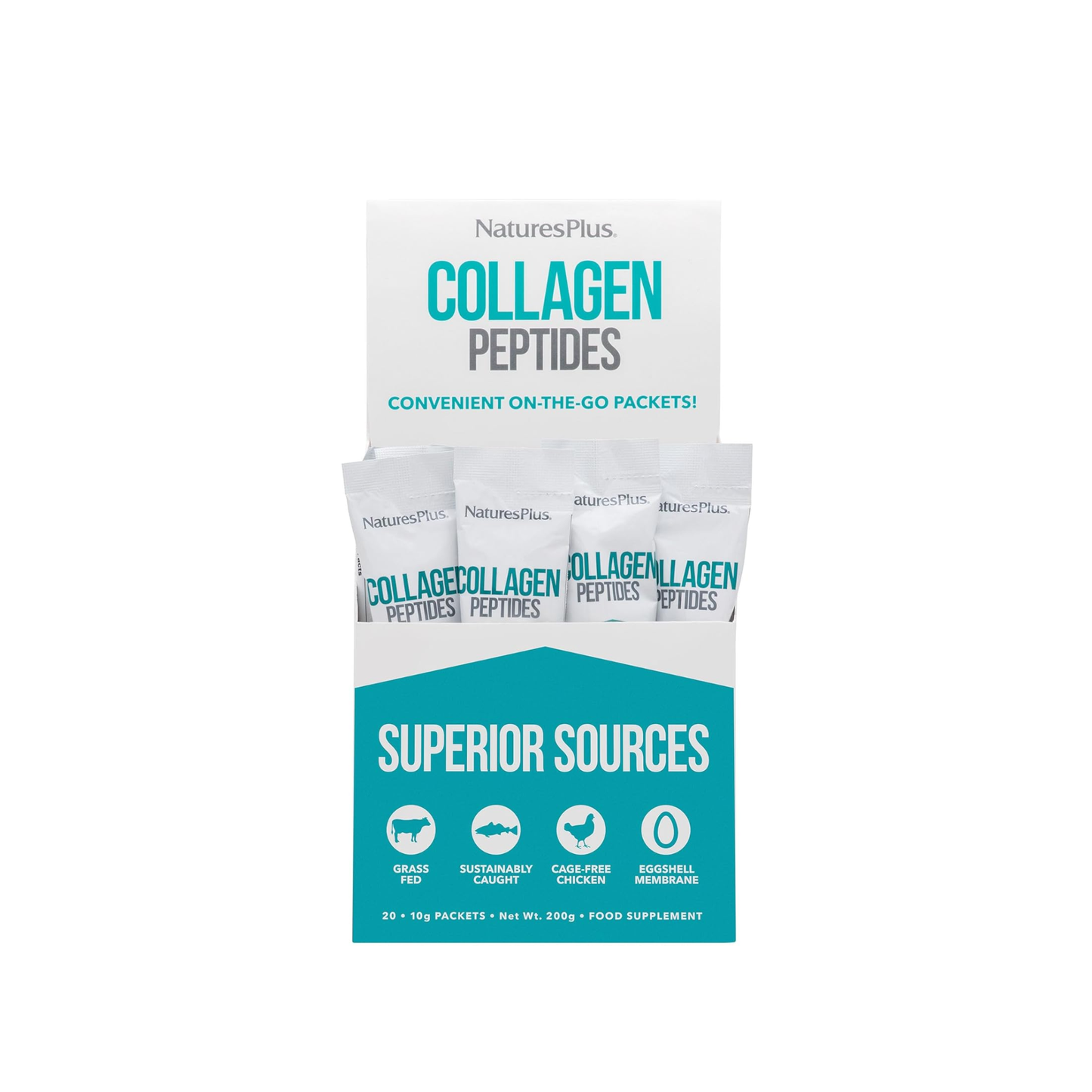 Nature's Plus Collagen Peptides Powder 20 sachets with six types of hydrolysed collagen for skin, joint and cartilage support
