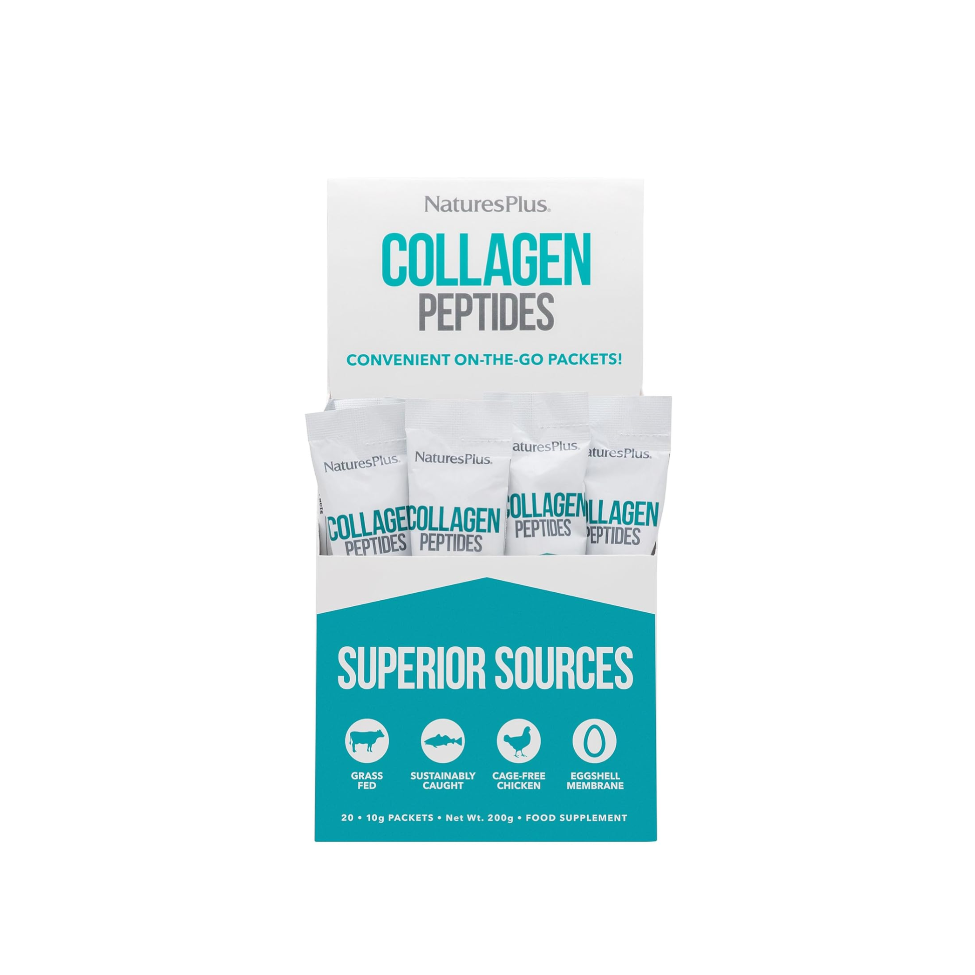 Nature's Plus Collagen Peptides Powder 20 sachets with six types of hydrolysed collagen for skin, joint and cartilage support