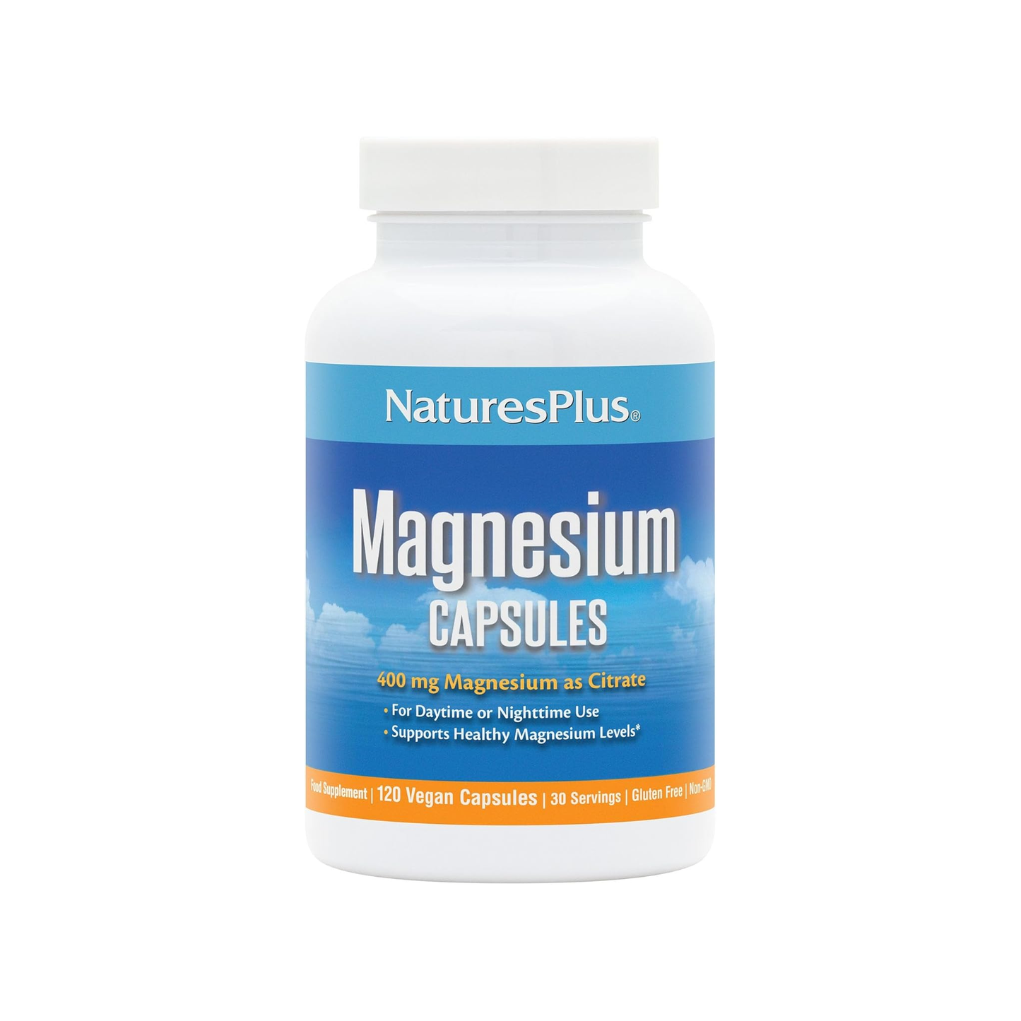 Nature's Plus Magnesium Citrate 400mg 120 capsules 30 servings vegan magnesium citrate supplement gluten free