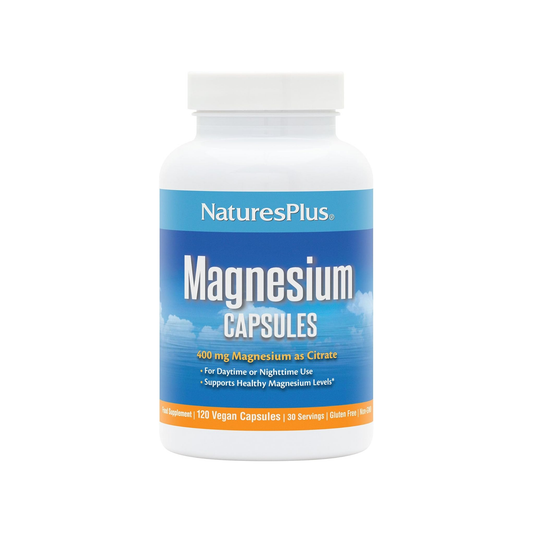 Nature's Plus Magnesium Citrate 400mg 120 capsules 30 servings vegan magnesium citrate supplement gluten free