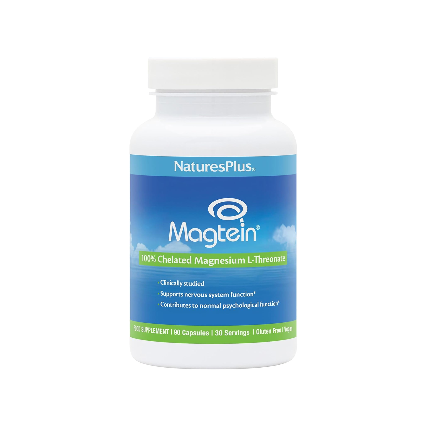 Nature's Plus Magtein Magnesium L-Threonate 90 capsules 2000mg per serving patented chelated magnesium vegan and gluten free