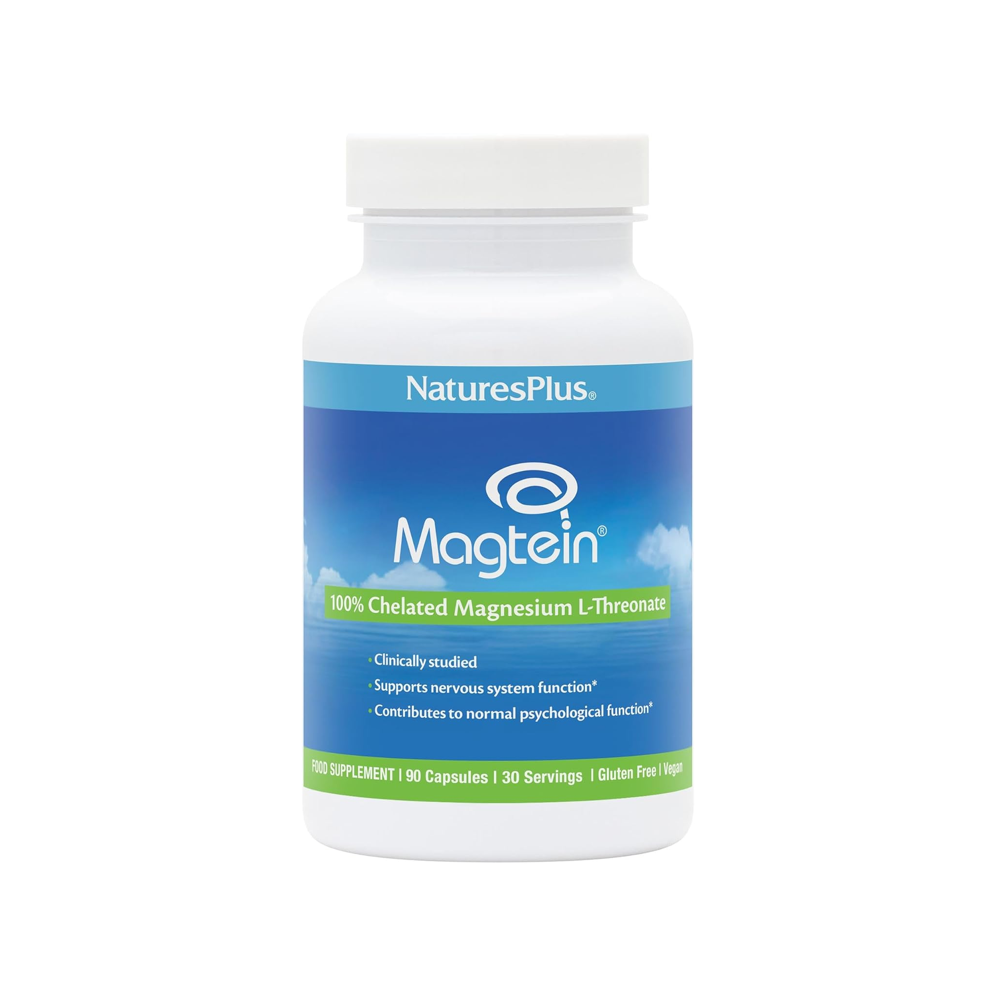 Nature's Plus Magtein Magnesium L-Threonate 90 capsules 2000mg per serving patented chelated magnesium vegan and gluten free