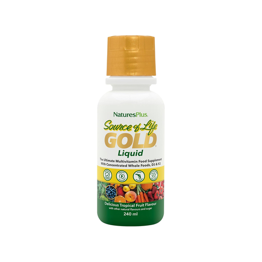 Nature's Plus Source of Life GOLD Multivitamin Liquid 240ml with Vitamins D3, B12 and K2 for daily energy, immunity and bone support