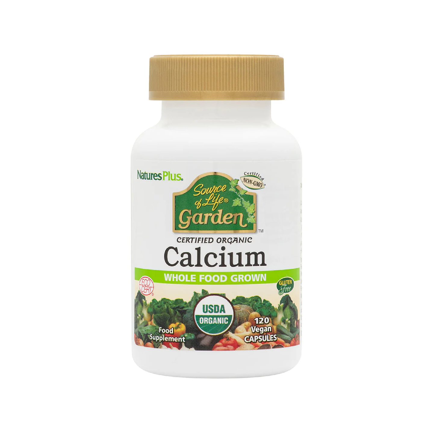 Nature's Plus Source of Life Garden Organic Calcium 120 Capsules plant-based calcium from AlgaeCal with Magnesium for bone support