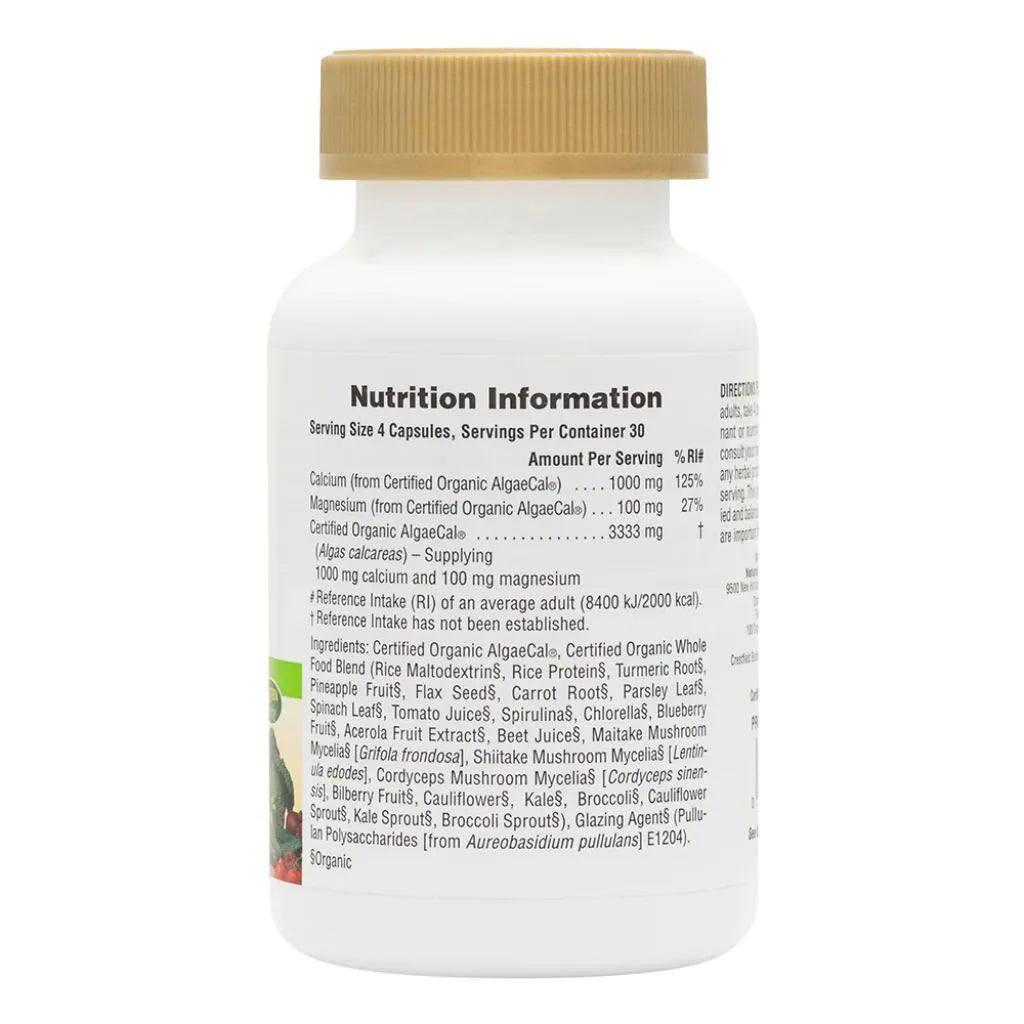 Nature's Plus Source of Life Garden Organic Calcium with organic whole food blend including Spirulina Kale Broccoli and Mushroom extracts