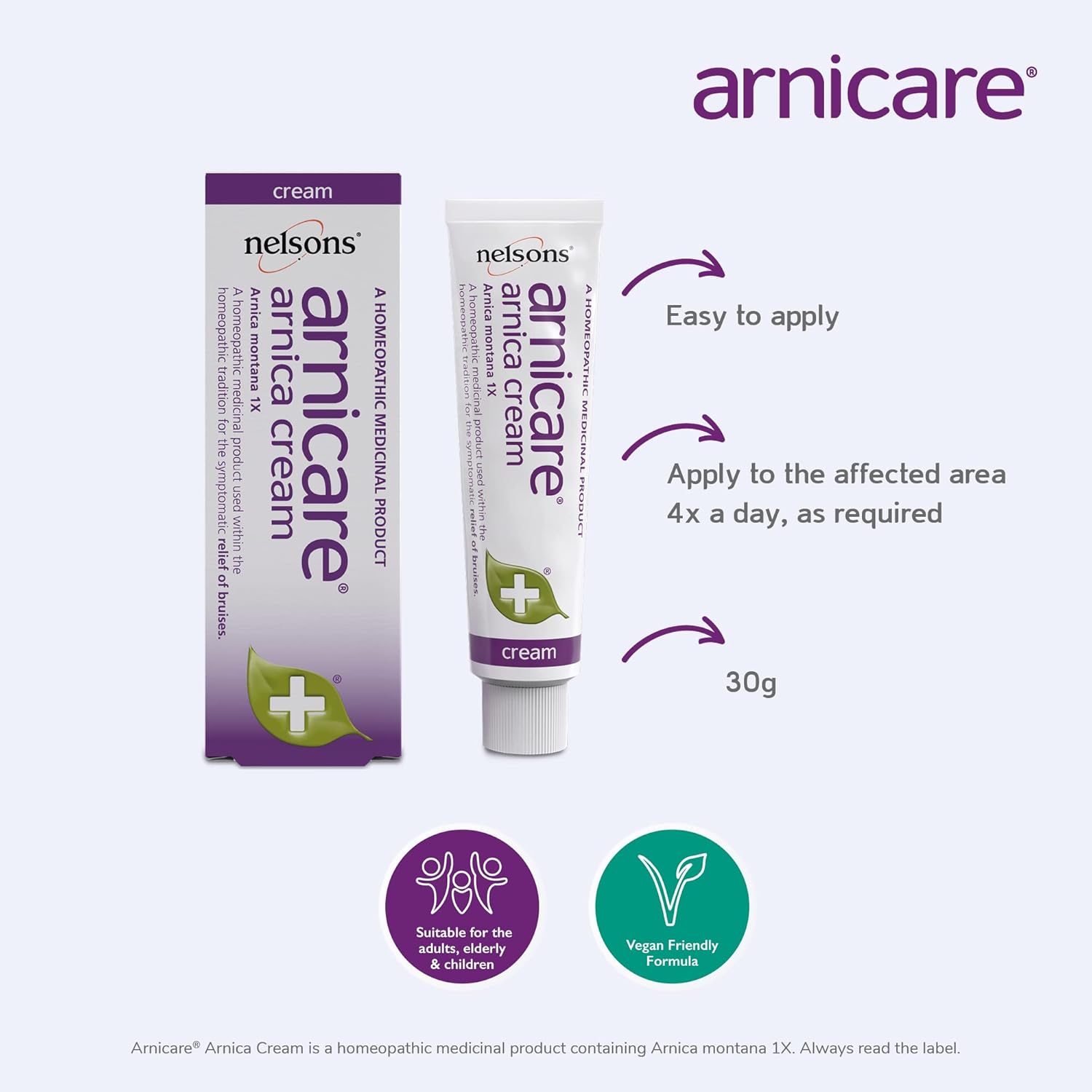 Nelsons Arnicare Arnica Cream with Arnica montana mother tincture apricot kernel oil and cocoa butter