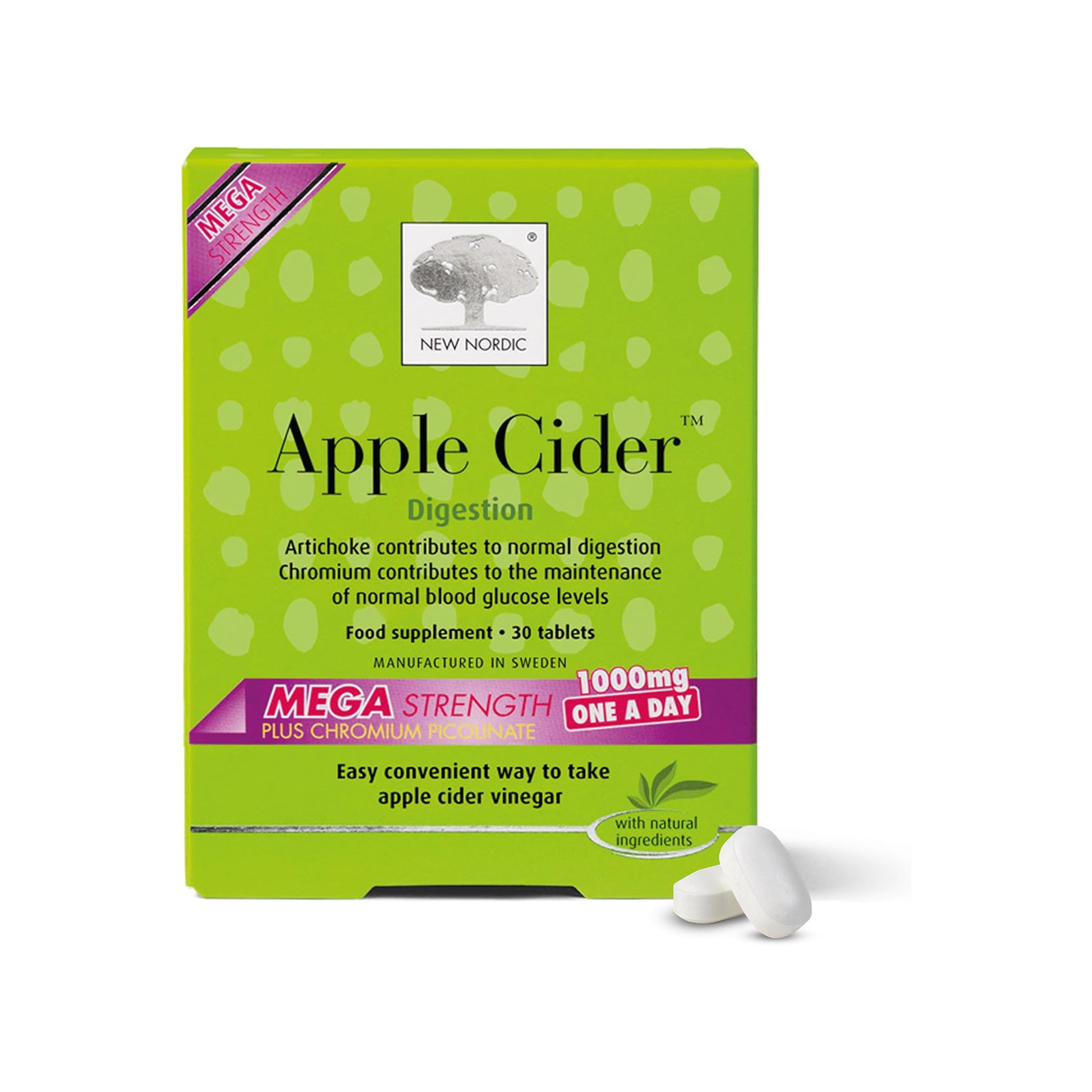 New Nordic Apple Cider Vinegar Tablets 1000mg 30 tablets with the Mother, artichoke and dandelion for daily digestive support