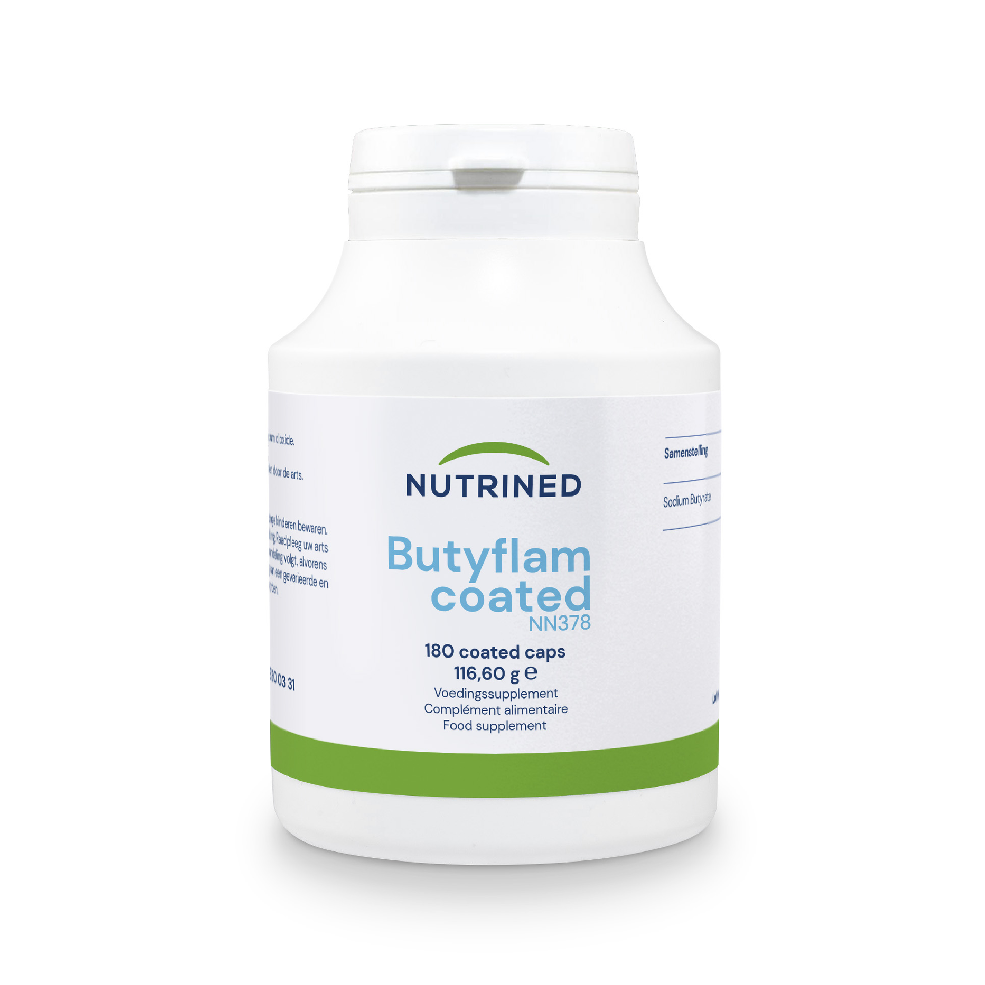 Nutrined Butyflam Coated 180 capsules sodium butyrate food supplement hypoallergenic and free from the 14 major allergens 