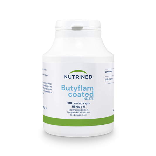 Nutrined Butyflam Coated 180 capsules sodium butyrate food supplement hypoallergenic and free from the 14 major allergens 