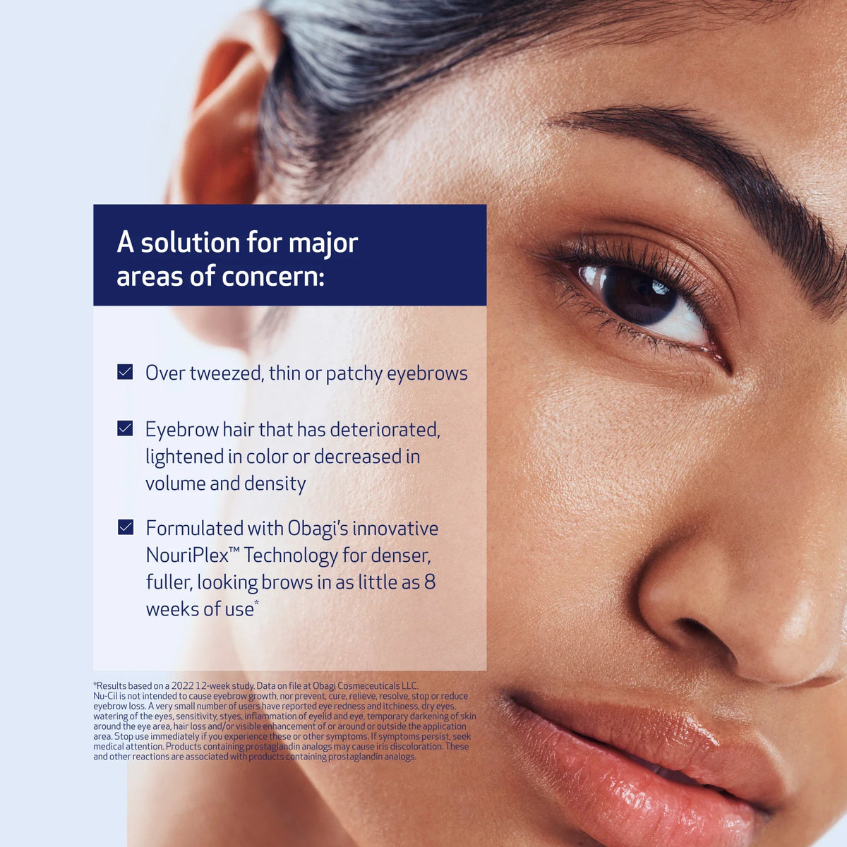 Obagi Nu-Cil Eyebrow Boosting Serum with sodium hyaluronate helps retain water to hydrate brow hair for a thicker and fuller look.