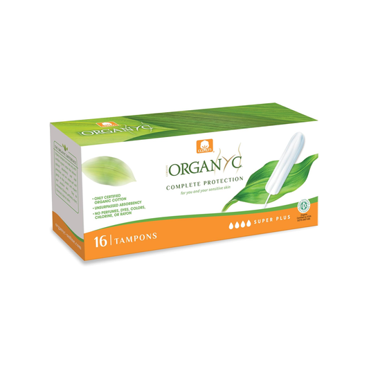 Organyc Organic Cotton Super Plus Tampons 16 pack, 100% certified organic cotton, no applicator, free from SAPs, plastics and perfumes