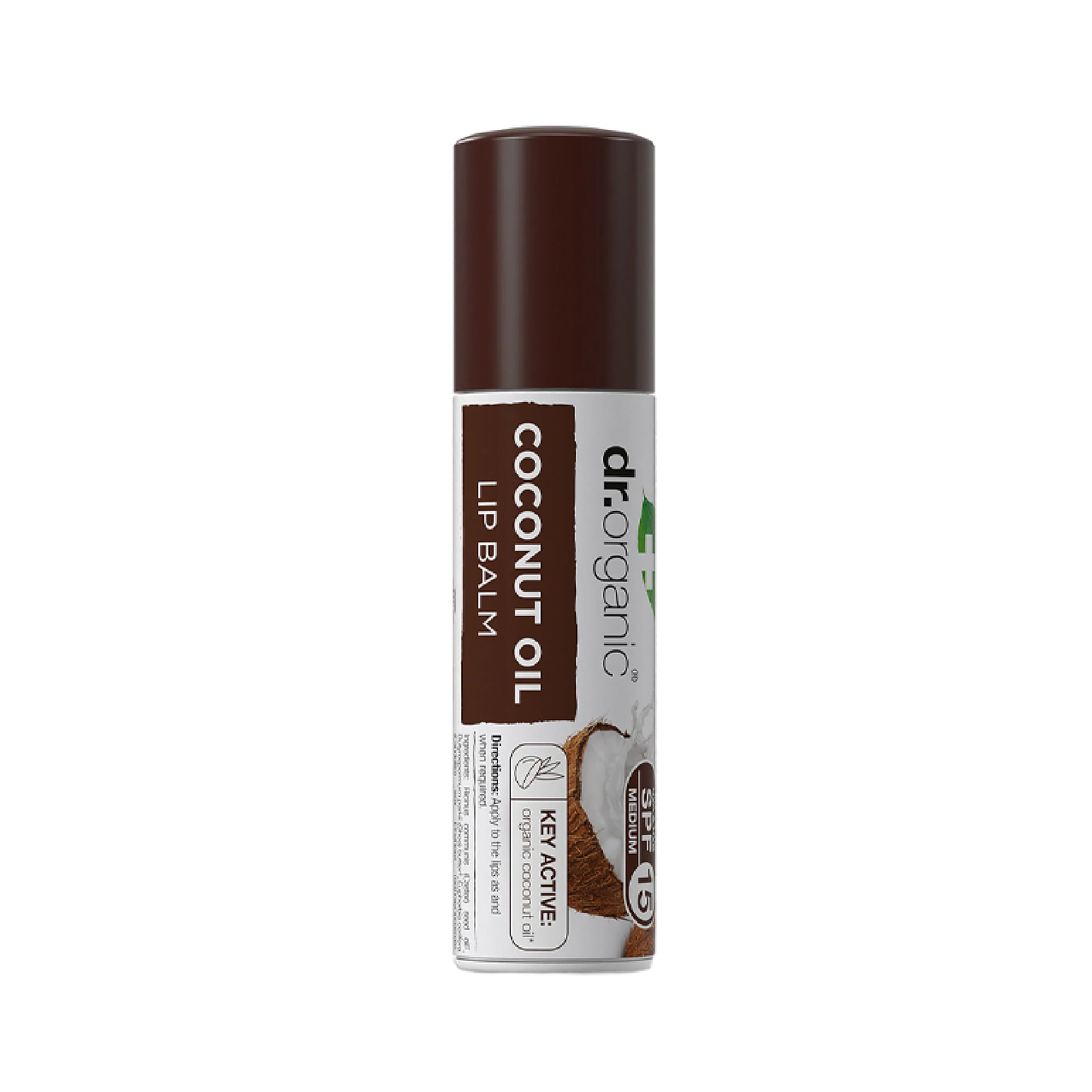 Dr Organic Virgin Coconut Oil Lip Care Stick SPF15 5.7ml with shea butter jojoba oil beeswax and argan oil for dry and chapped lips
