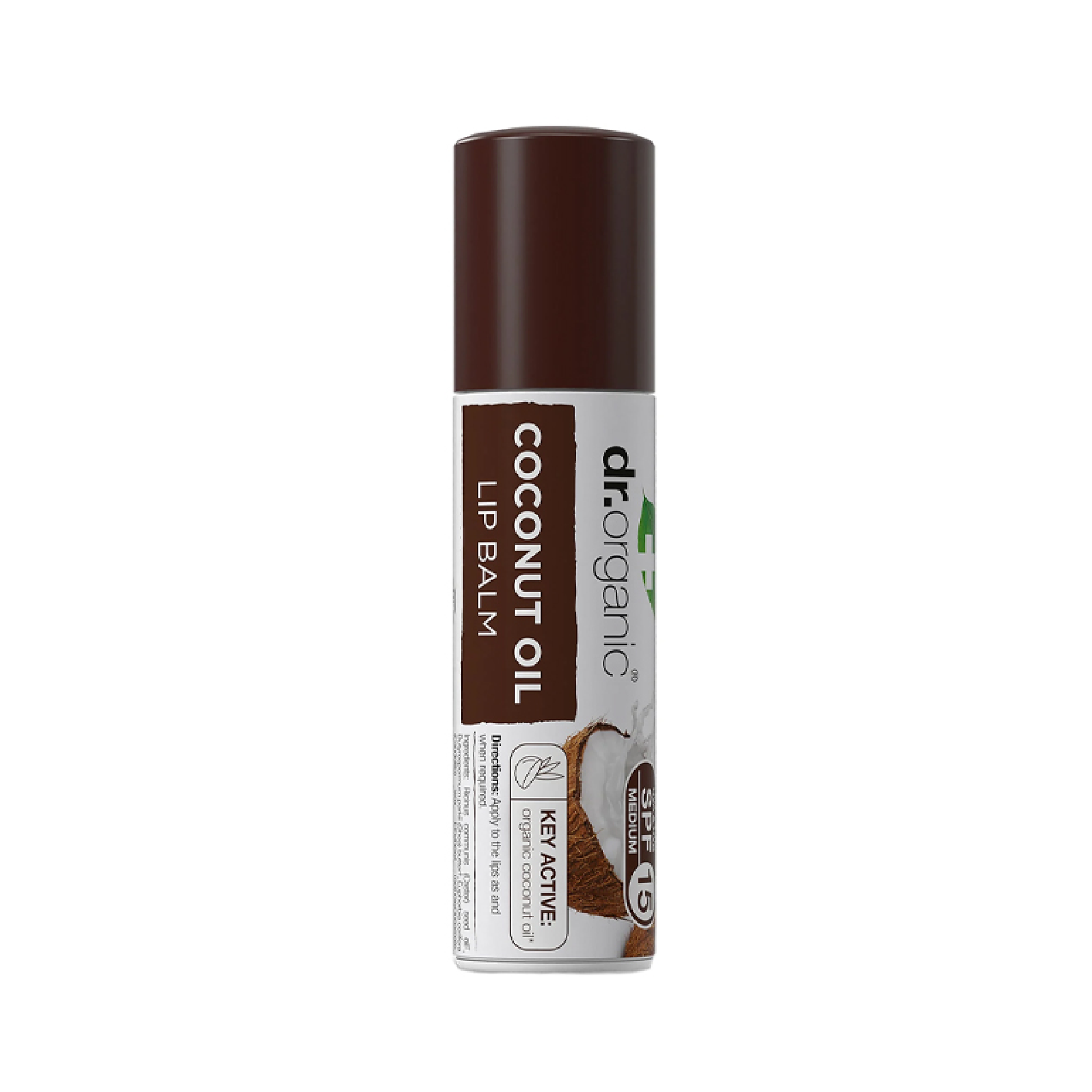Dr Organic Virgin Coconut Oil Lip Care Stick SPF15 5.7ml with shea butter jojoba oil beeswax and argan oil for dry and chapped lips
