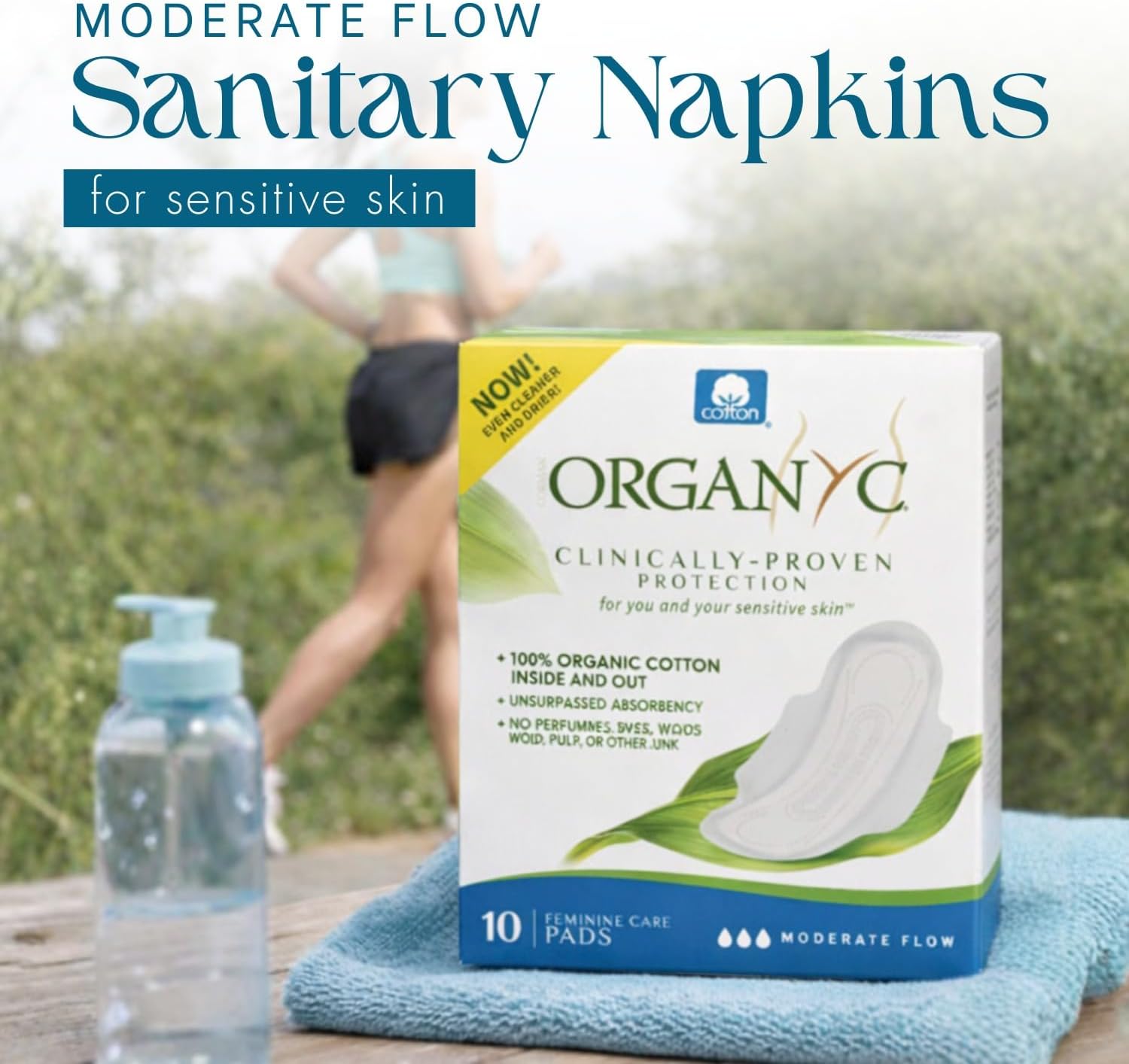 Organyc Organic Normal Flow Pads for daytime period protection, pH balanced and clinically proven to reduce skin irritation for sensitive skin
