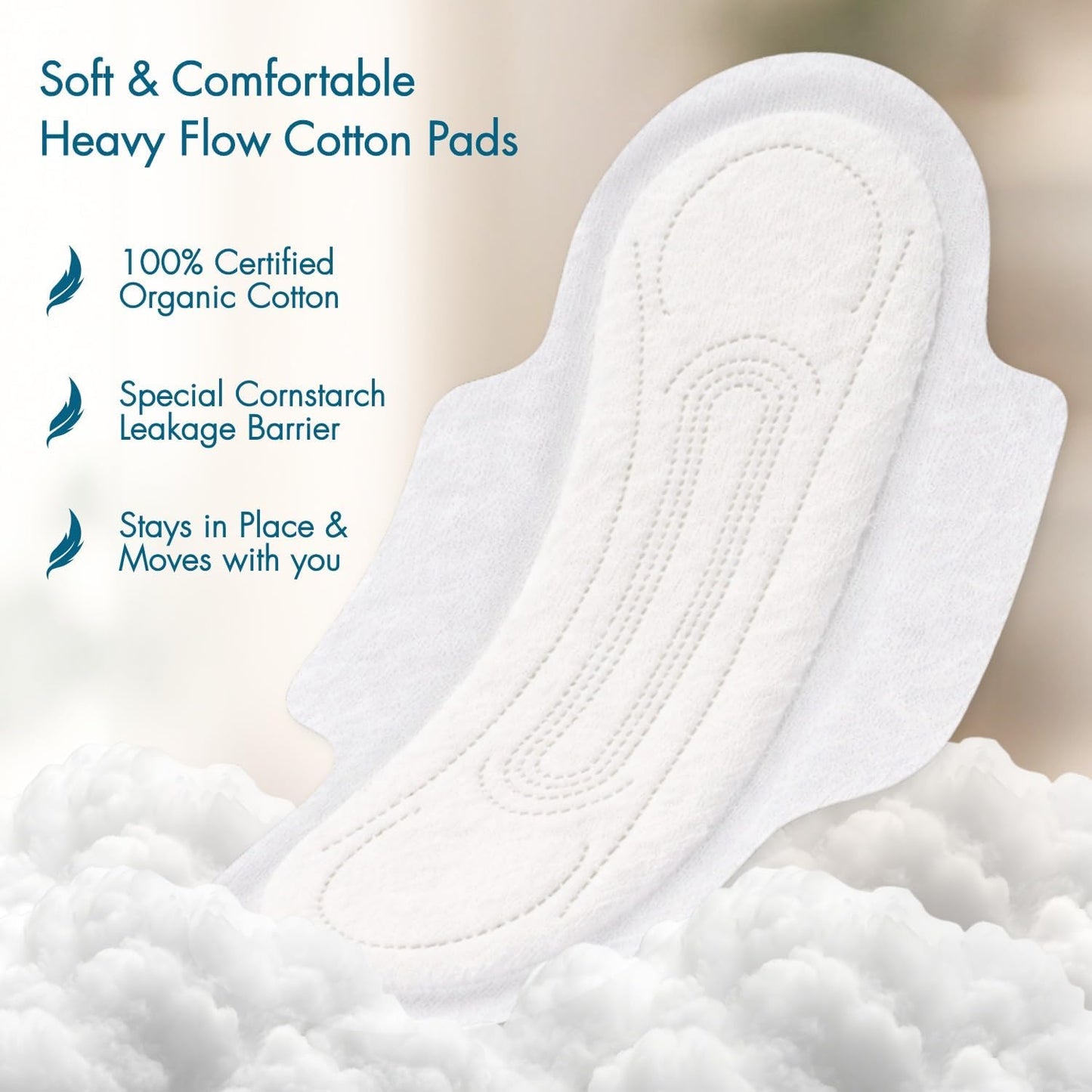 Organyc Normal Flow Pads with organic cotton core and biodegradable biopolymer backsheet, free from SAPs, plastics, parabens and perfumes