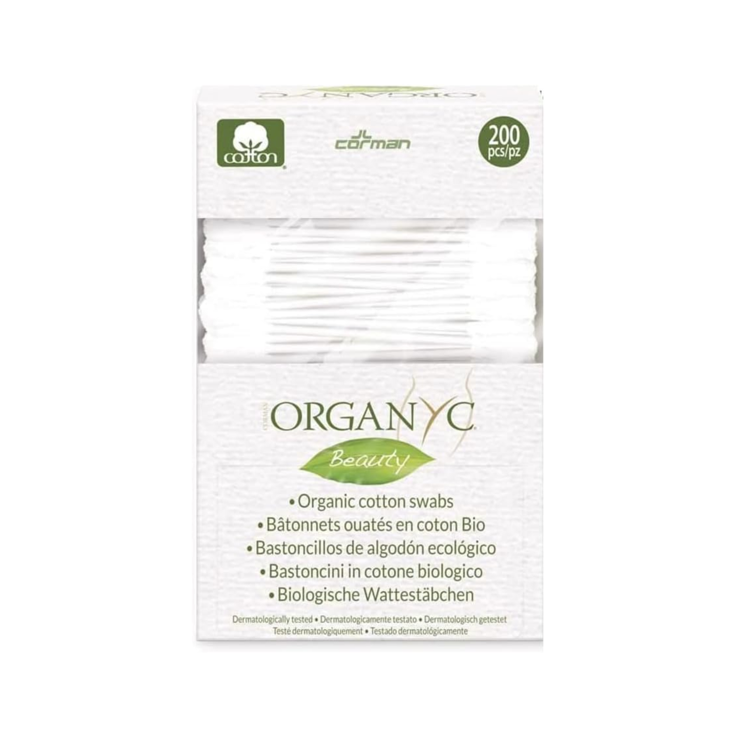 Organyc Beauty Organic Cotton Buds 200 pack, 100% organic cotton with recyclable cardboard stem, biodegradable and plastic-free