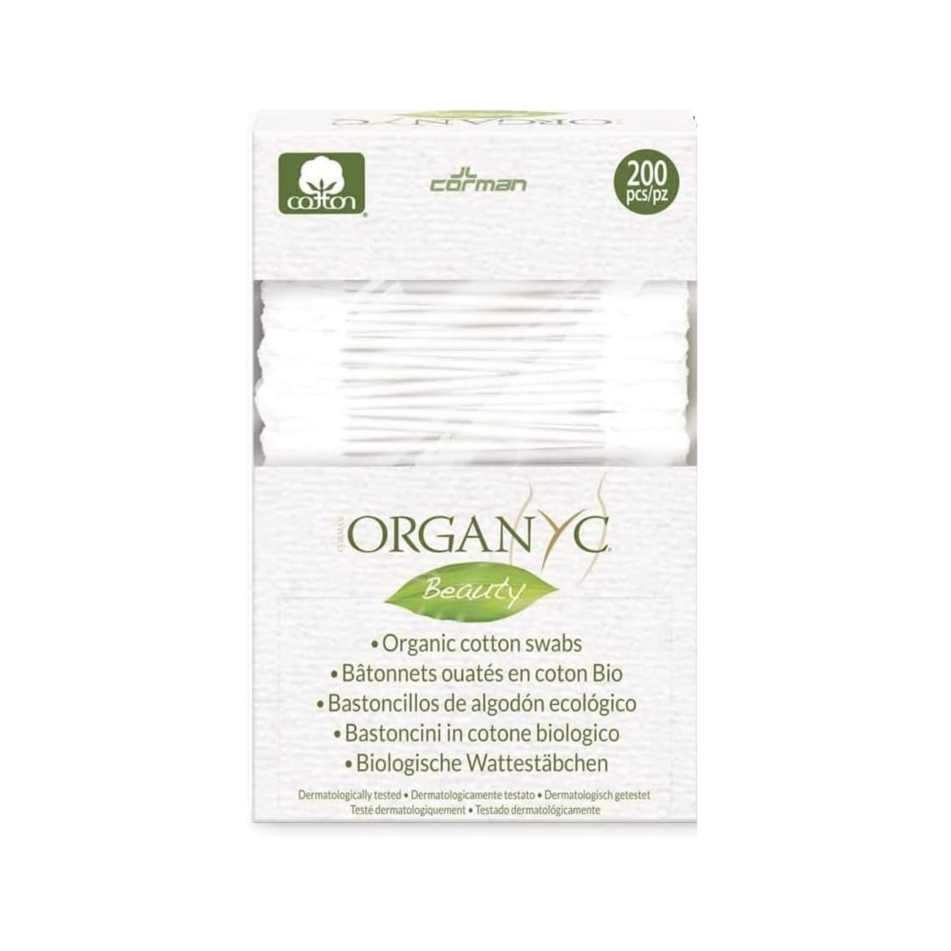 Organyc Beauty Organic Cotton Buds 200 pack, 100% organic cotton with recyclable cardboard stem, biodegradable and plastic-free
