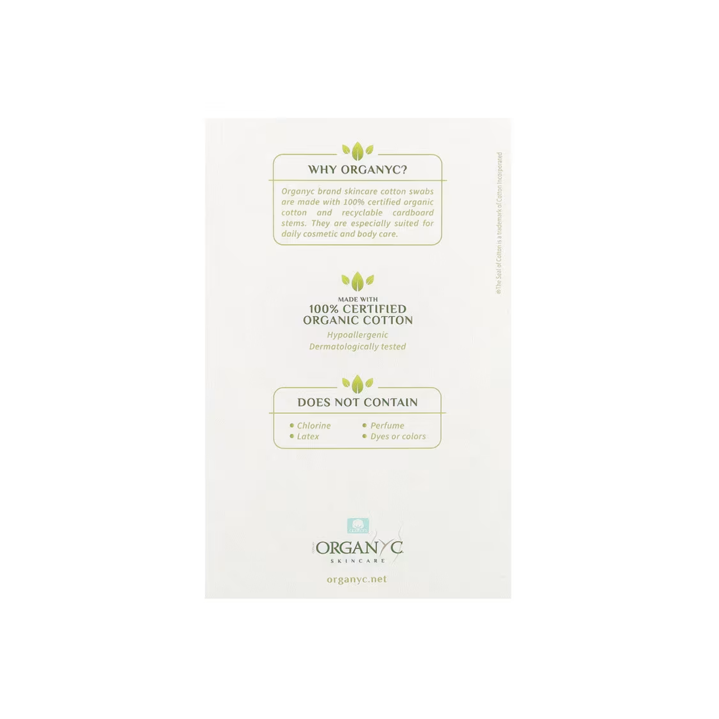 Organyc Cotton Buds with organic cotton tips and recycled cardboard stem, free from chlorine, parabens and fragrances