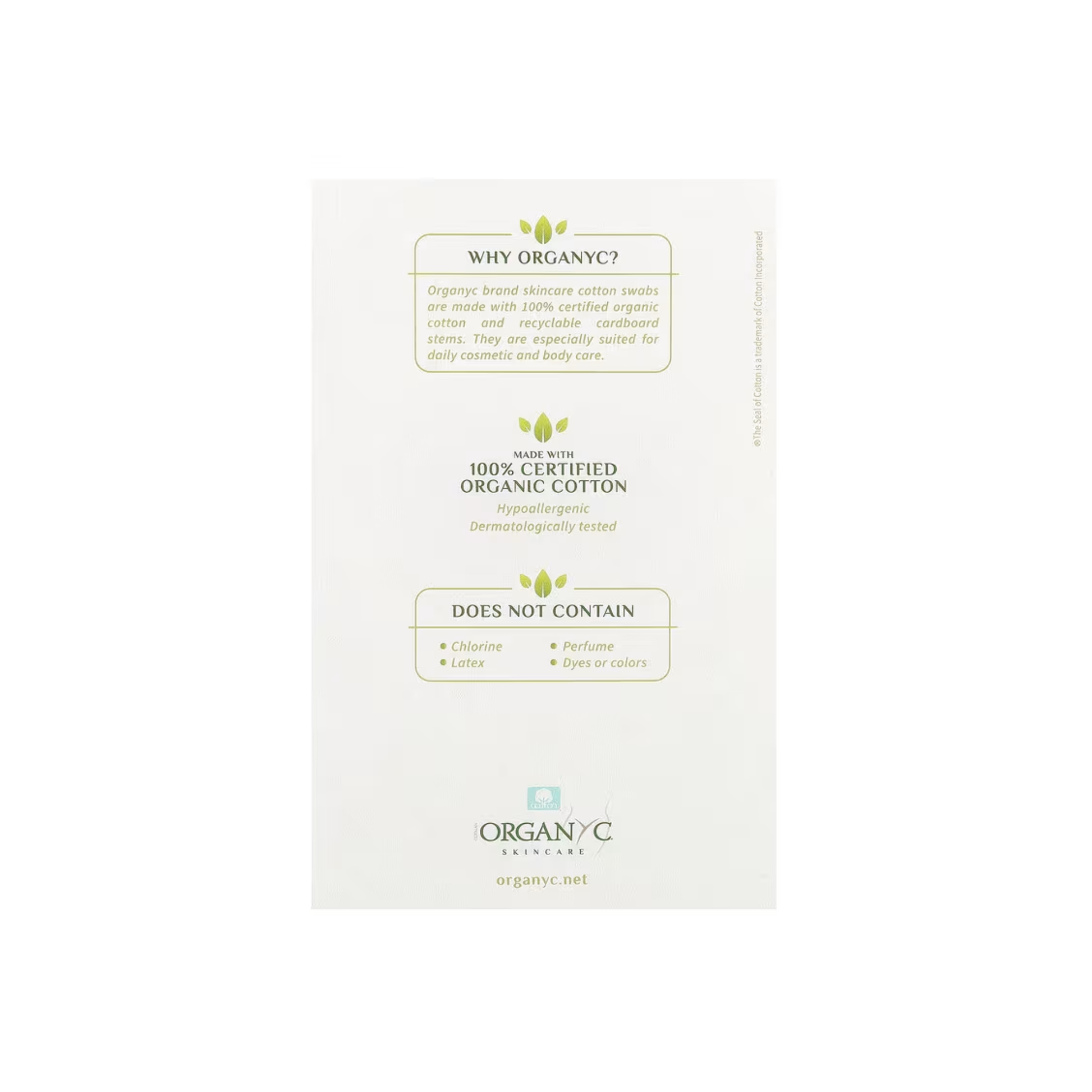 Organyc Cotton Buds with organic cotton tips and recycled cardboard stem, free from chlorine, parabens and fragrances