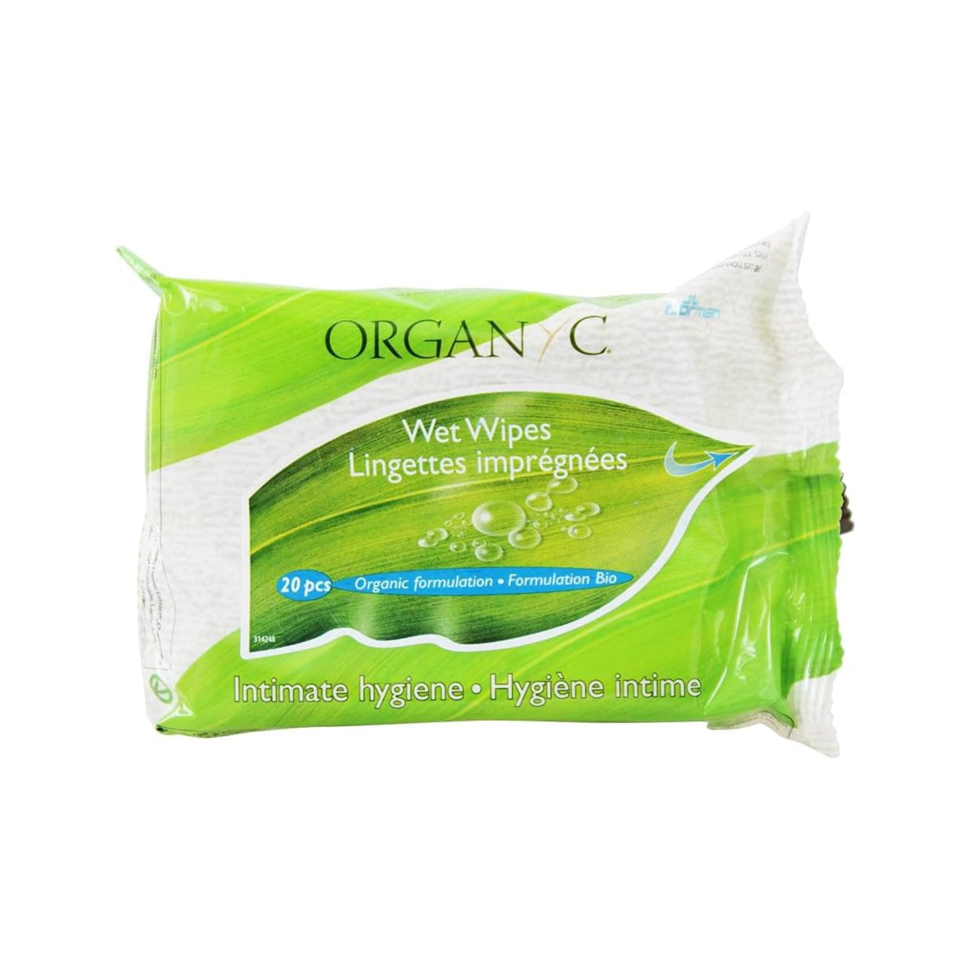 Organyc Intimate Wet Wipes 20 pack, with organic Calendula and Chamomile, pH balanced and gentle for sensitive intimate skin