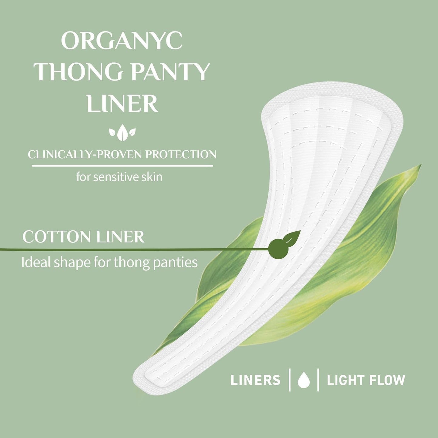Organyc Thong Liners with 100% organic cotton core and Mater-Bi protective layer, free from plastics, bleach and fragrances