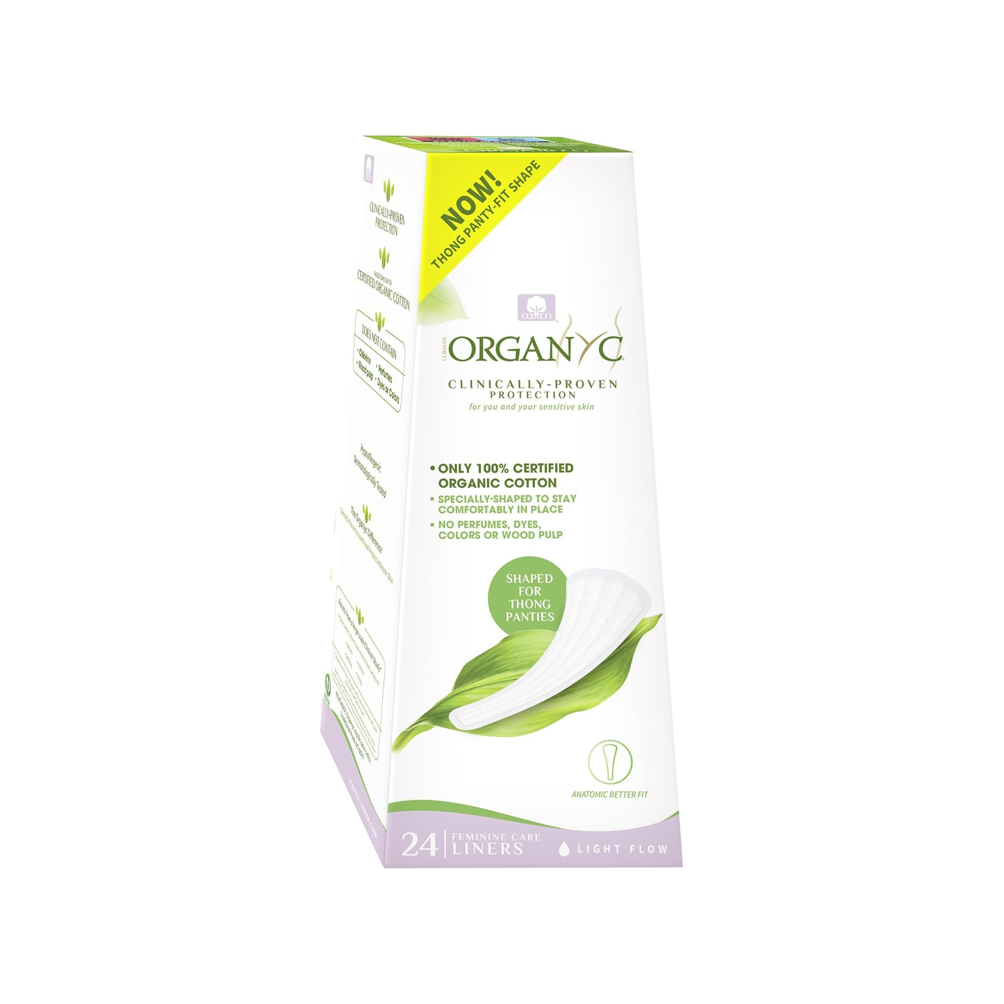 Organyc Organic Cotton Thong Panty Liners 24 pack, breathable and biodegradable, designed for light flow and all-day comfort