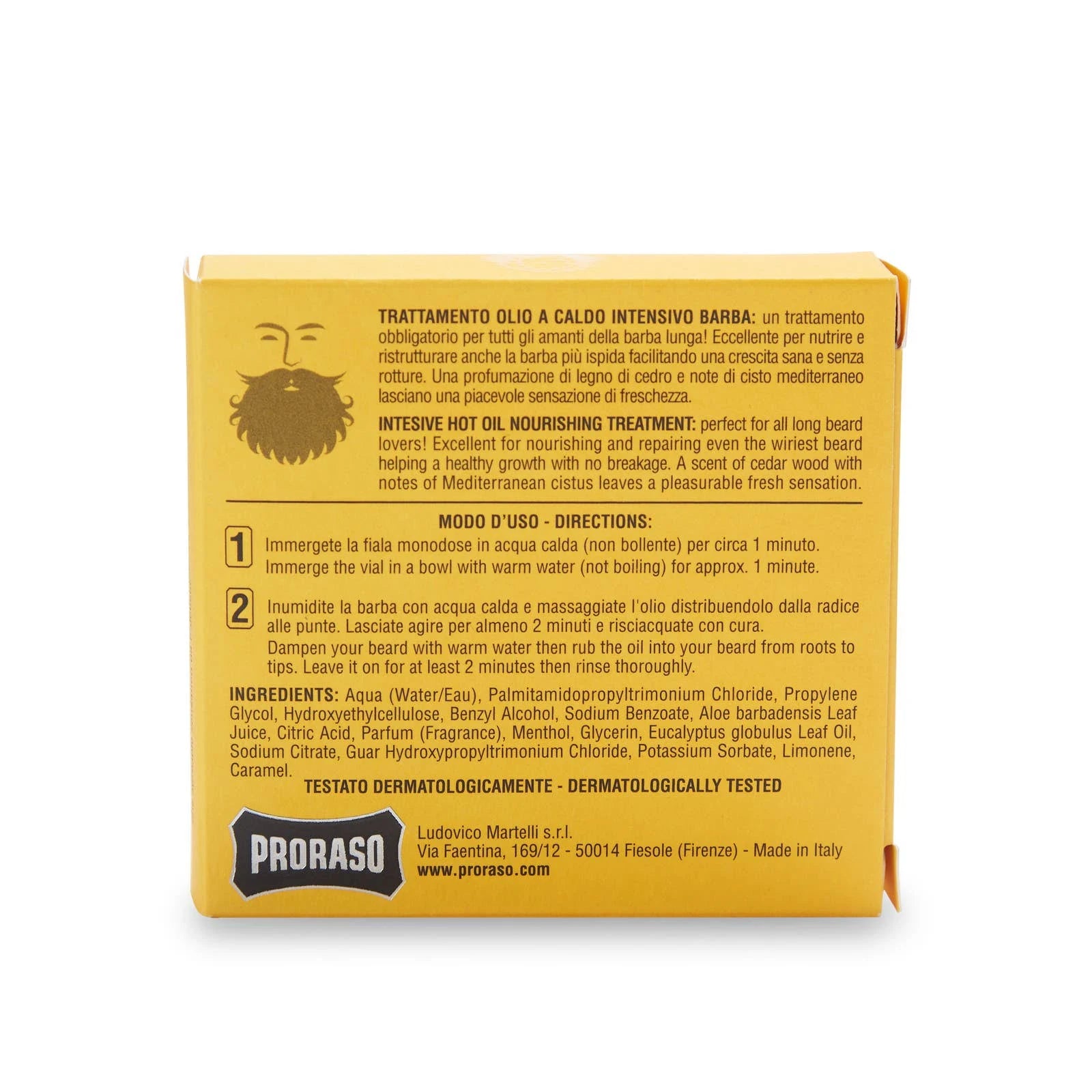 Proraso Hot Oil Beard Treatment for men dermatologically tested single-dose vials for a weekly nourishing beard treatment leaving beard soft and smooth