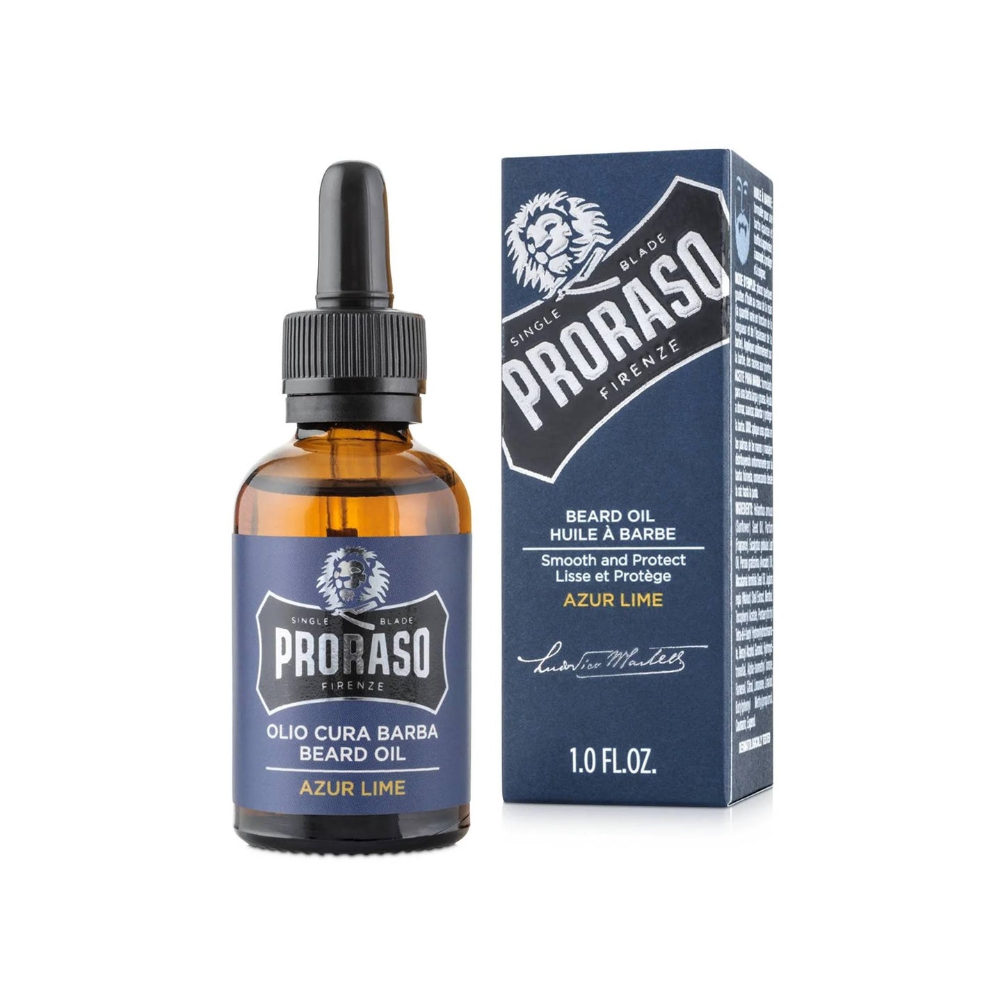 Proraso Azur & Lime Beard Oil 30ml nourishing beard oil with Macadamia and Avocado Oil softening and conditioning beard hair with a fresh lime scent