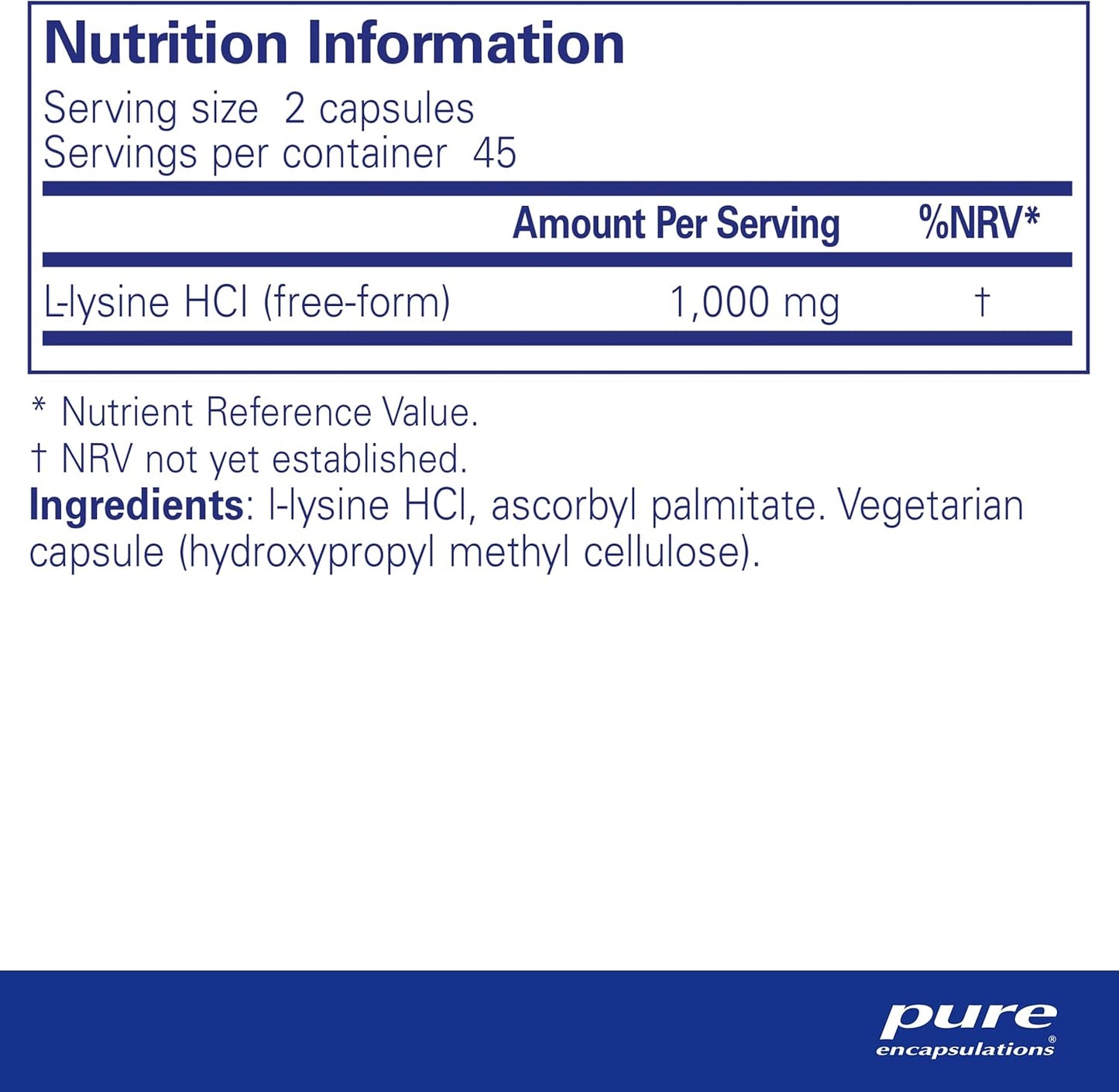 Pure Encapsulations l-Lysine, 90 Capsules