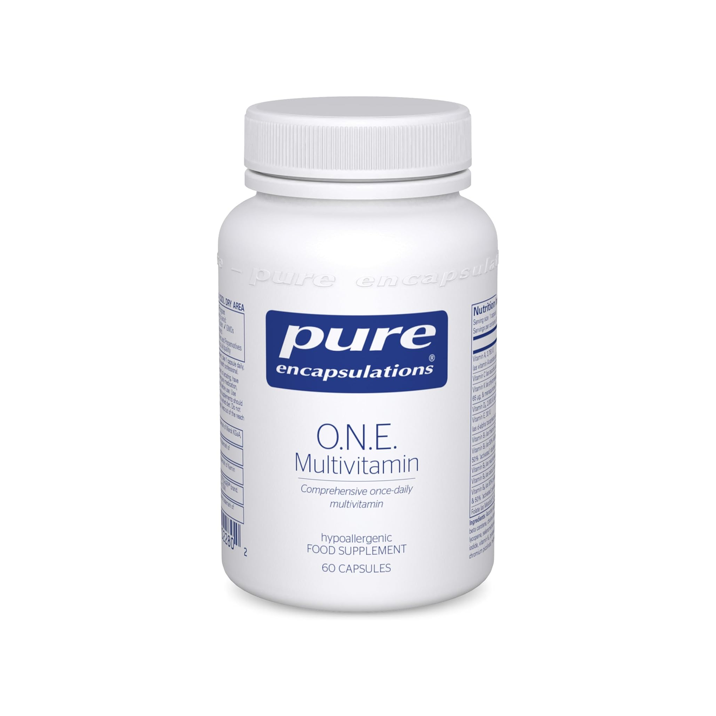 Pure Encapsulations O.N.E. Multivitamin 60 capsules once-daily bioavailable vitamins minerals and phytonutrients gluten free vegetarian