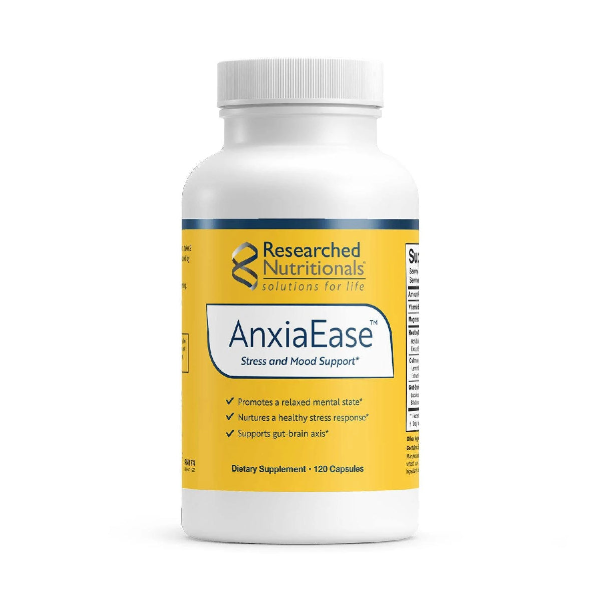 Researched Nutritionals AnxiaEase 120 Capsules helps support relaxation with herbs, B6 and live cultures as part of your daily routine.