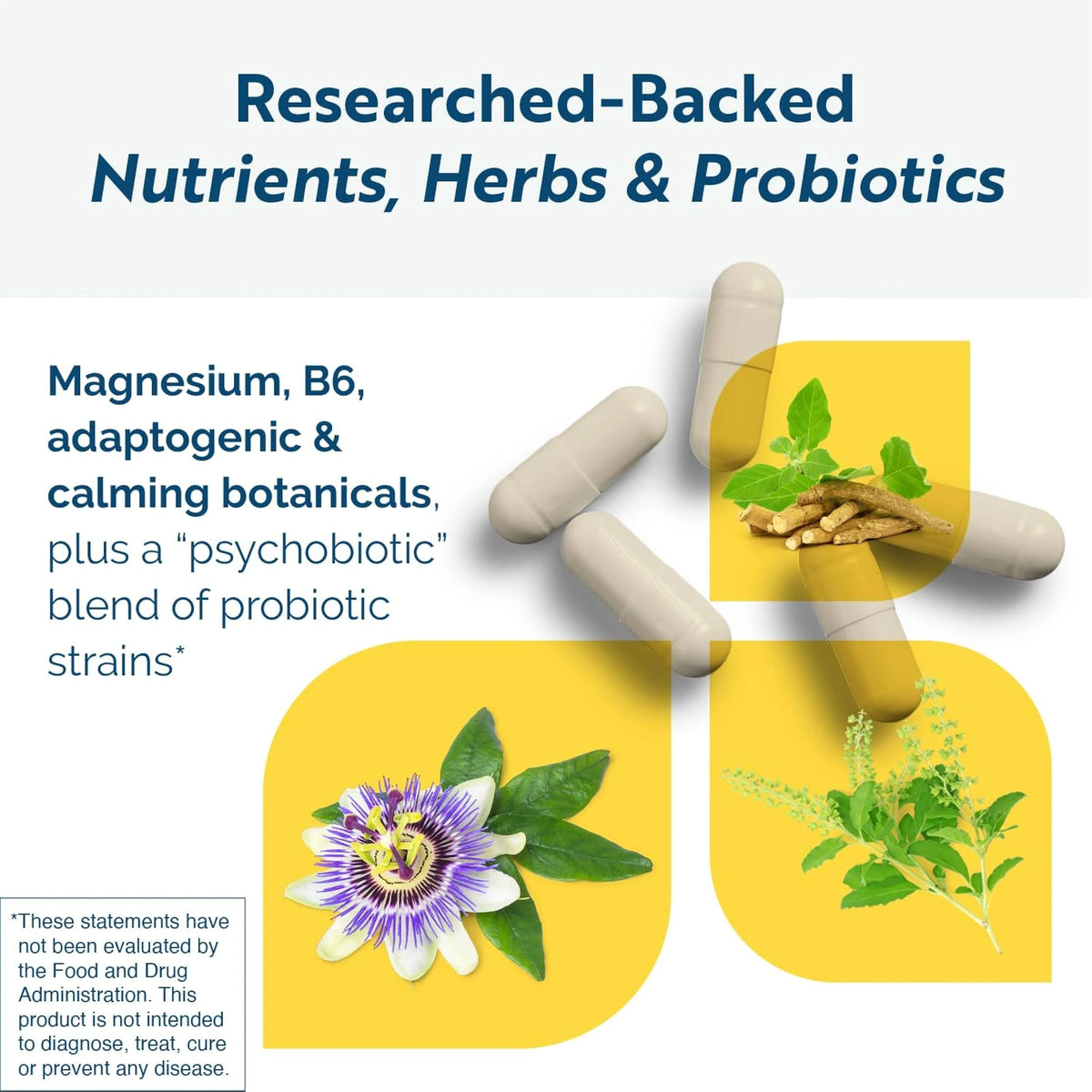 Researched Nutritionals AnxiaEase capsules help support relaxation with herbs and B6, with the pack label showing how to use the formula.