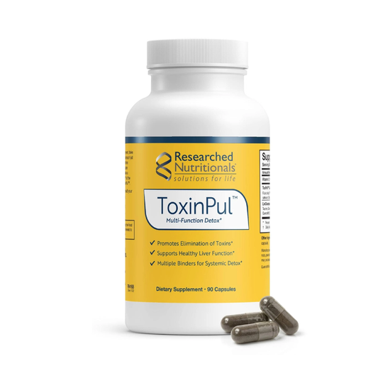 Researched Nutritionals ToxinPul 90 capsules with taurine fulvic acid humic acid chlorella quercetin and vitamin 